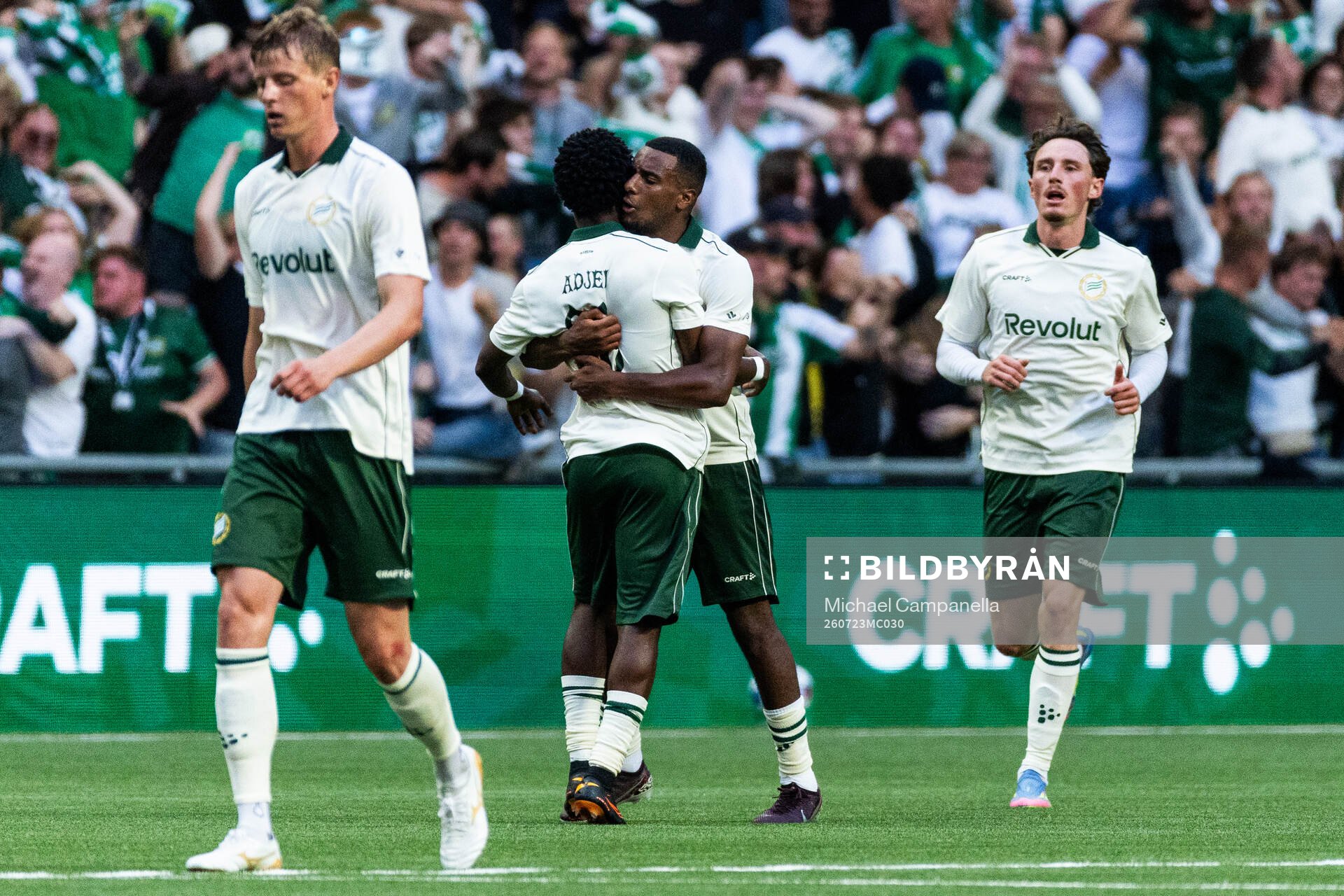 Frank Junior Adjei of Hammarby celebrates with team