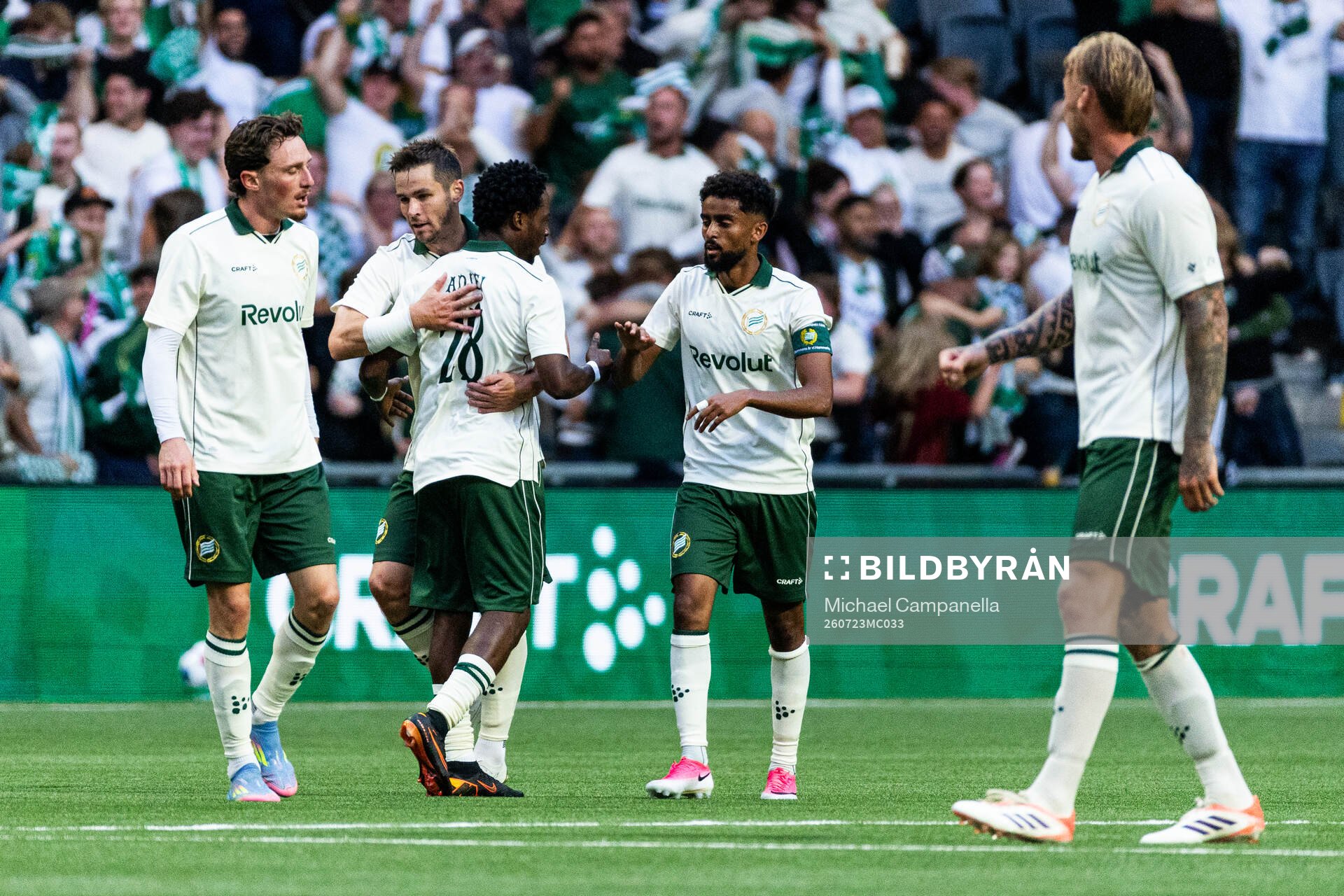 Frank Junior Adjei of Hammarby celebrates with team