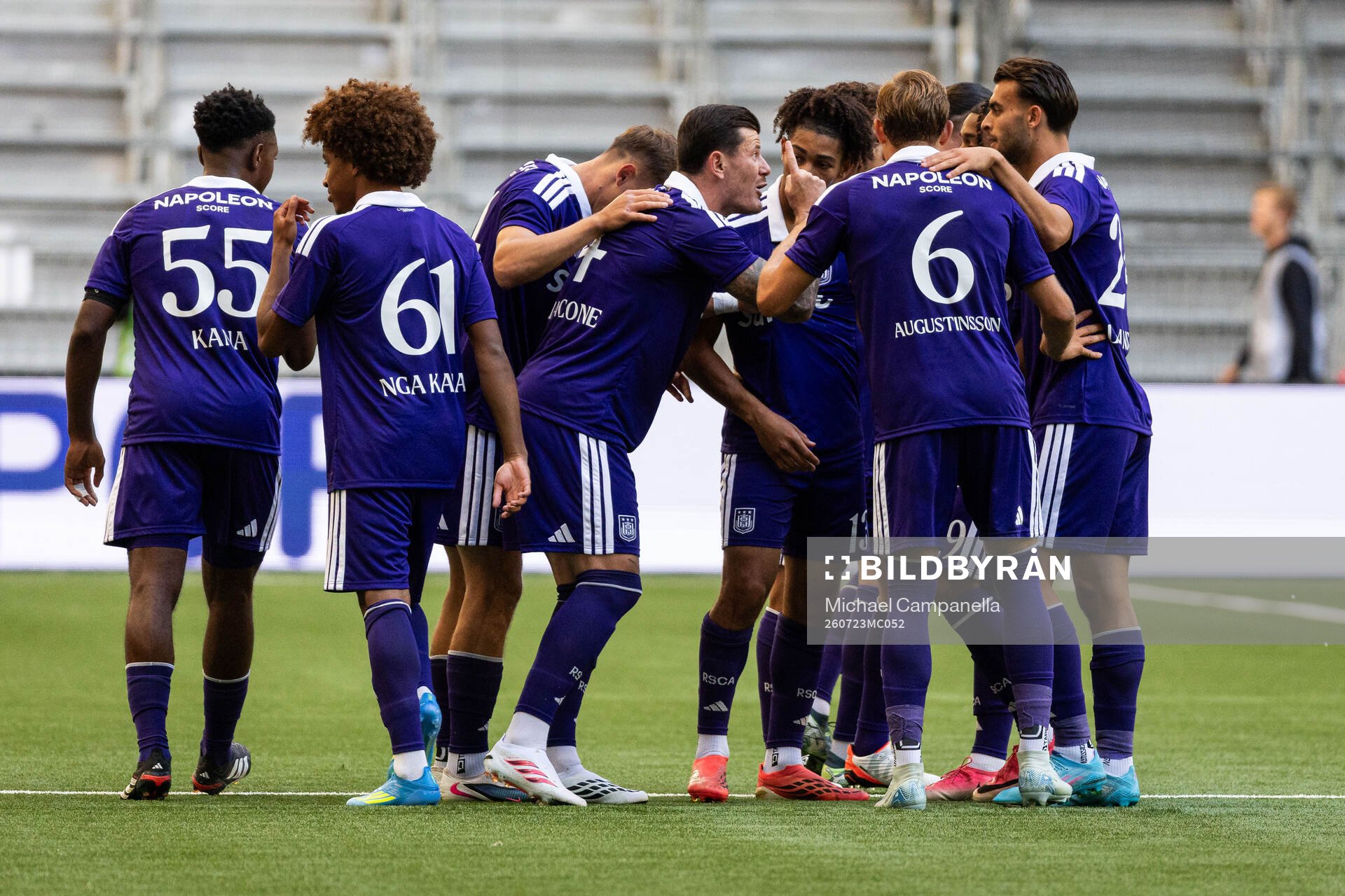Danylo Sikan of Anderlecht celebrates with teammates