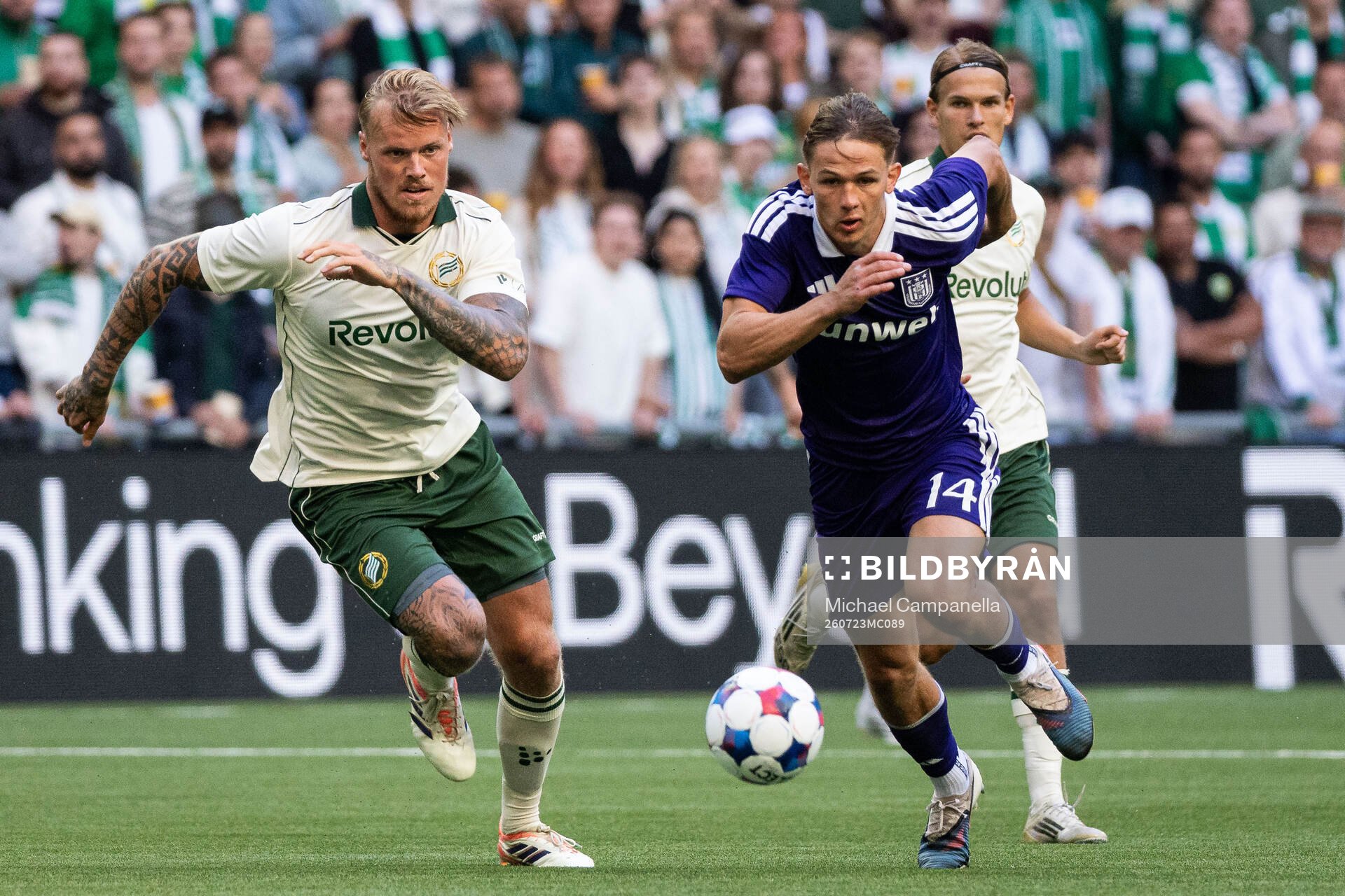Victor Eriksson of Hammarby and Danylo Sikan of Anderlecht