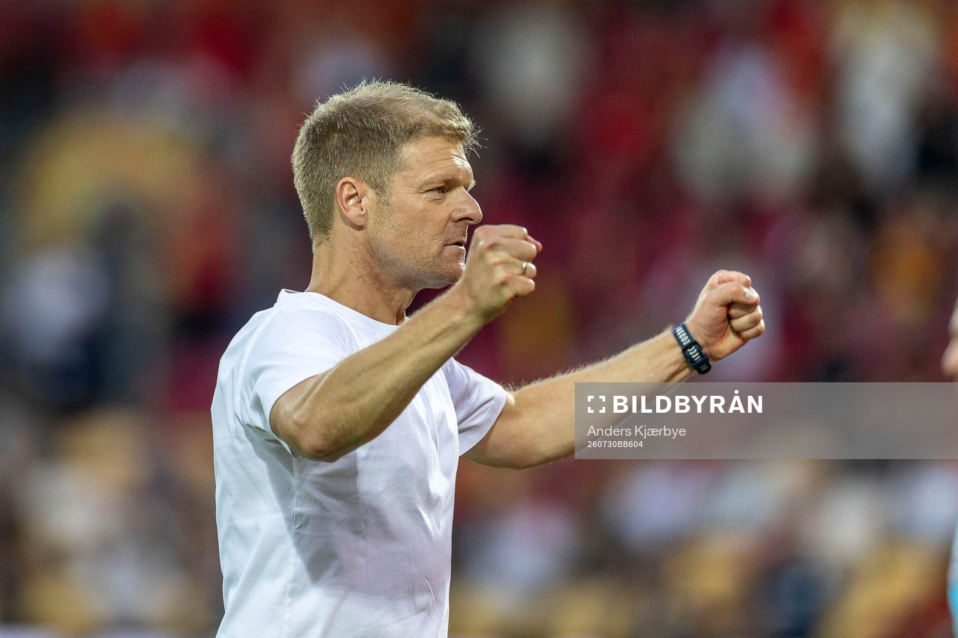 Head coach Jens Fønsskov Olsen of Nordsjälland celebrates