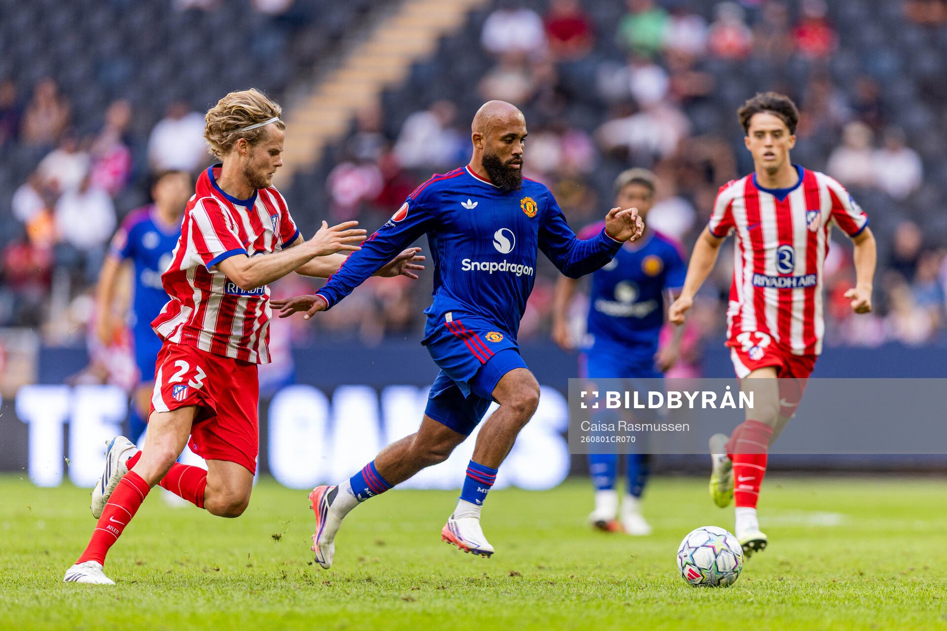 Hjulmand of Atletico de Madrid and Bryan Mbeumo of