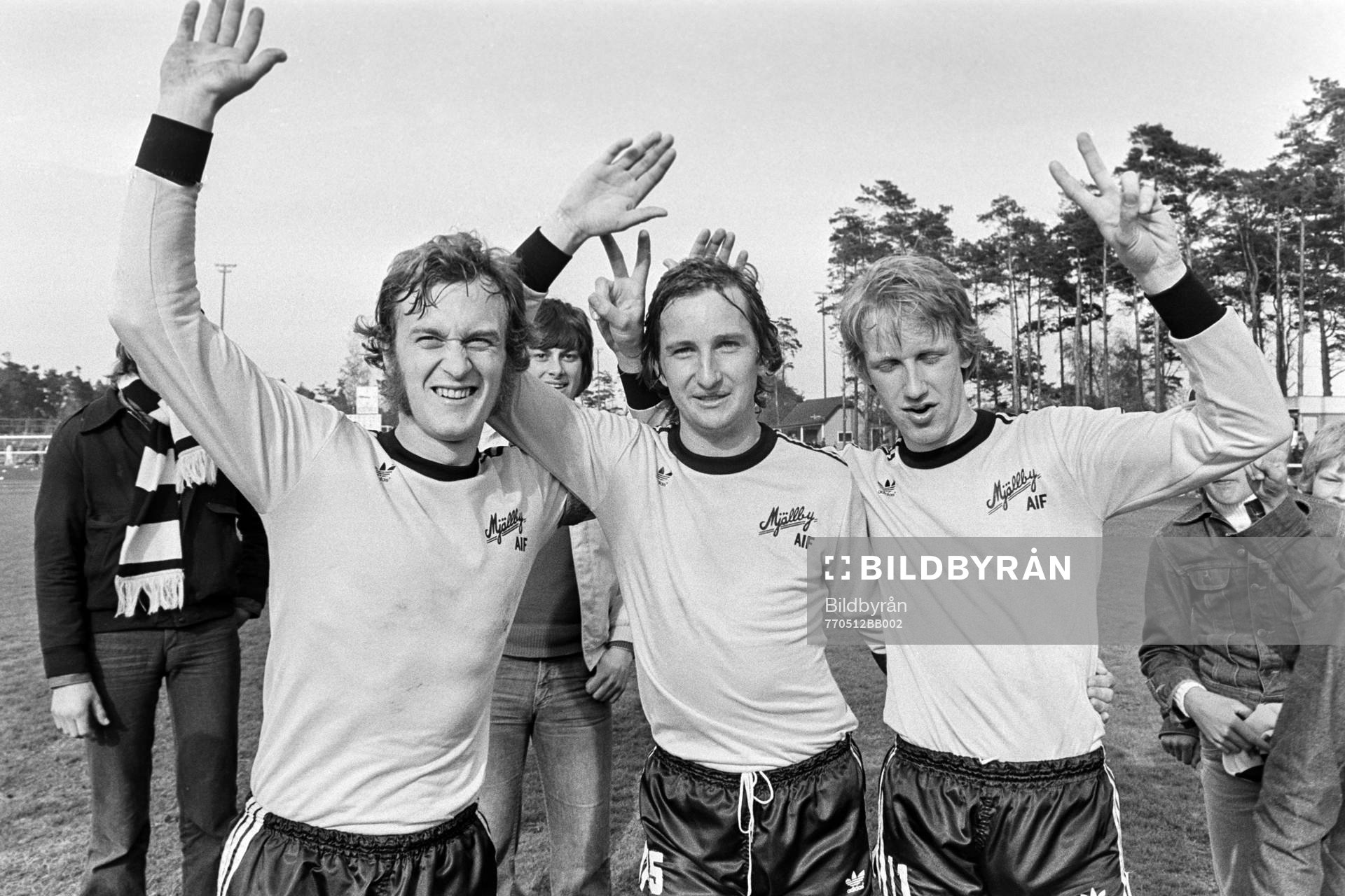 Mjällbys målskyttar Göran Edvinsson, Tommy Nordgren och