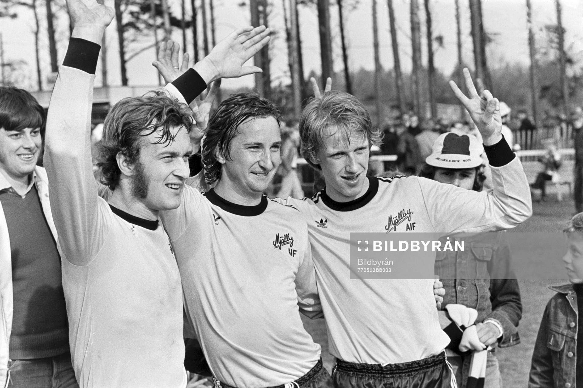 Mjällbys målskyttar Göran Edvinsson, Tommy Nordgren och