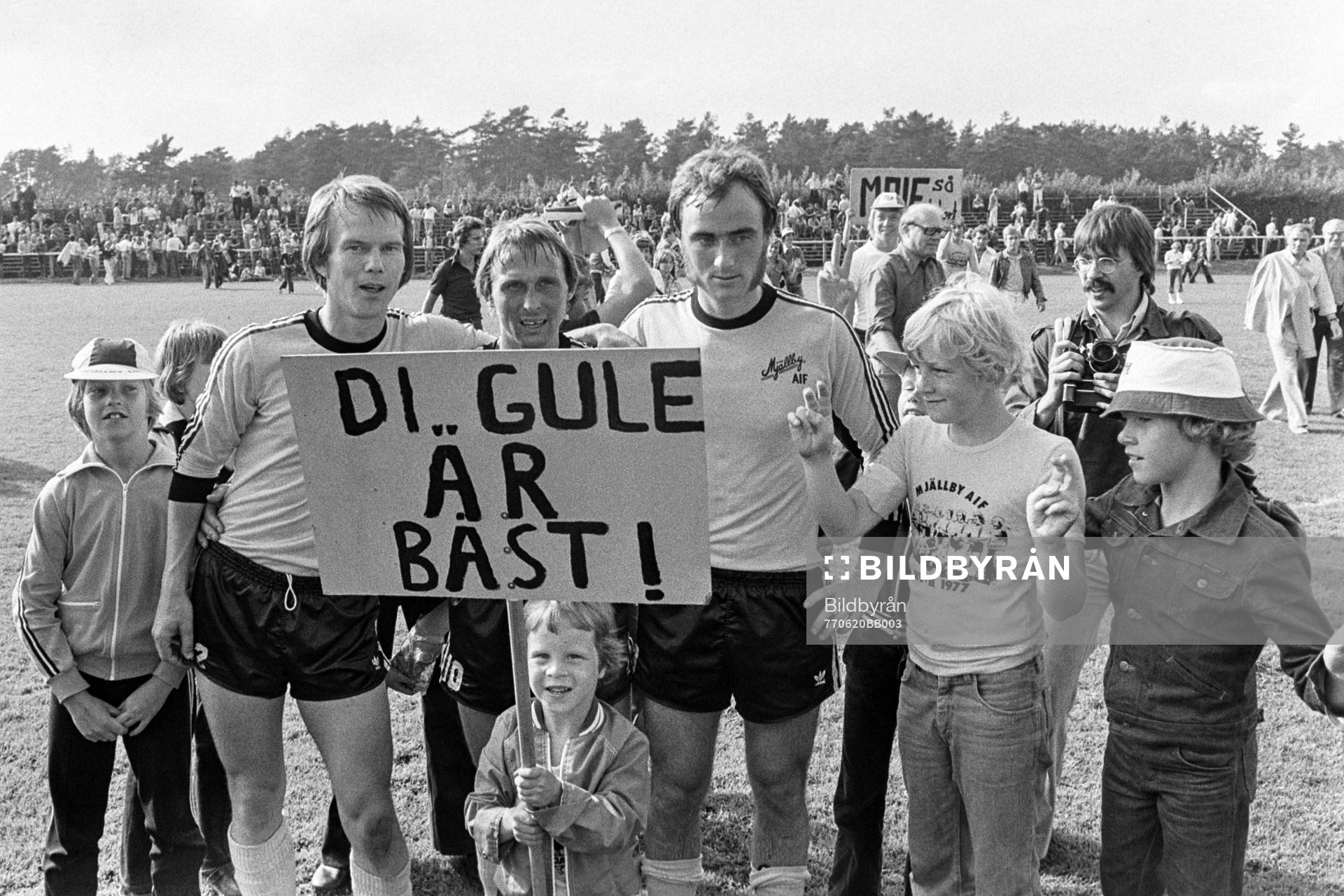 Mjällbys målskyttar Anders Thörnberg, Bo Andersson och