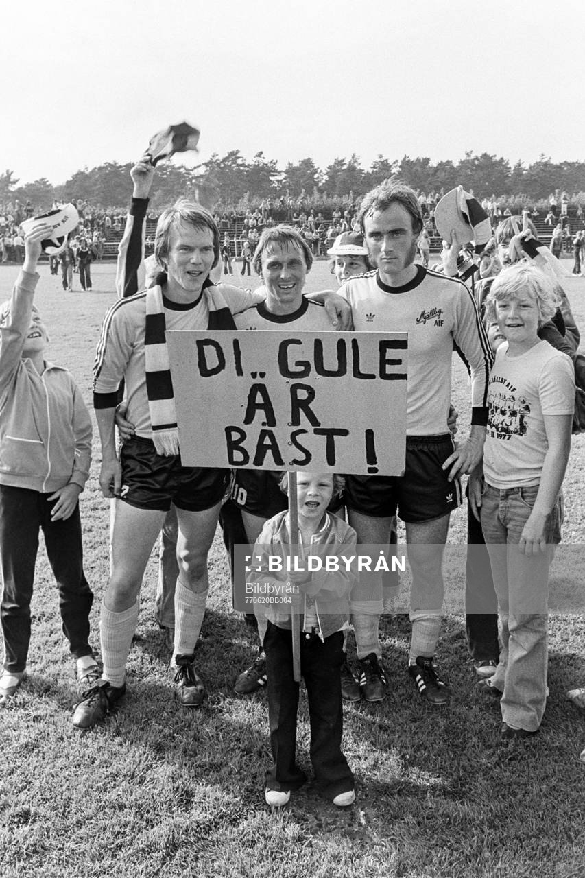 Mjällbys målskyttar Anders Thörnberg, Bo Andersson och