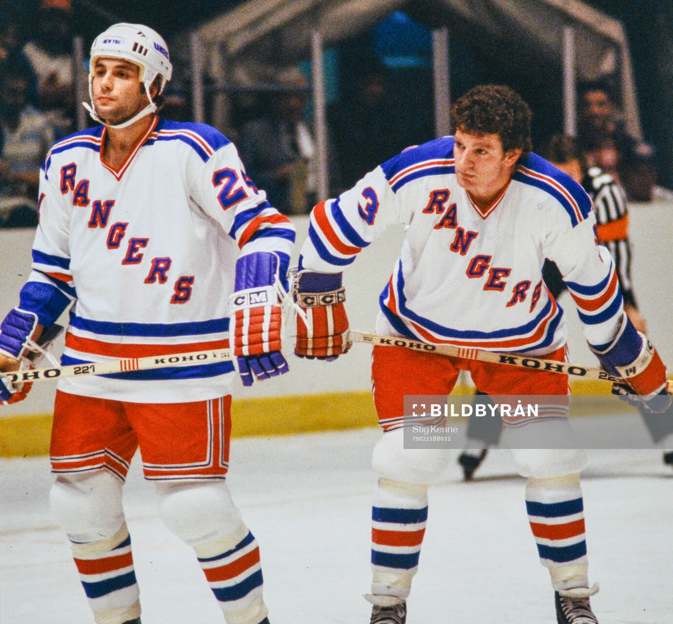 Pierre Plante and Barry Beck of New York Rangers