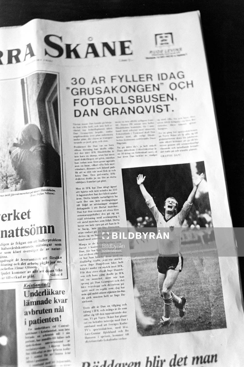 Tidningsurklipp från Norra Skåne när Dan Granqvist