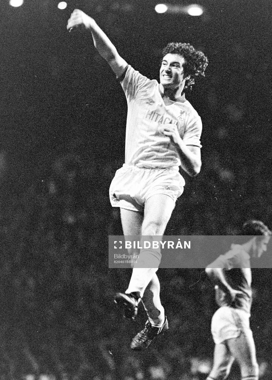 Football, English Division One, Manchester United - Liverpool: Liverpools Craig Johnston goal celebration.