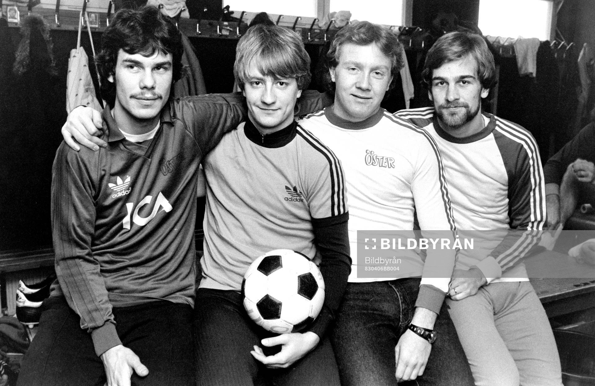 Fotboll, Allsvenskan, Öster, förhands: Stefan Karlsson, Tommy Käll, Ingvar Nilsson och Thomas Holmbeck.
