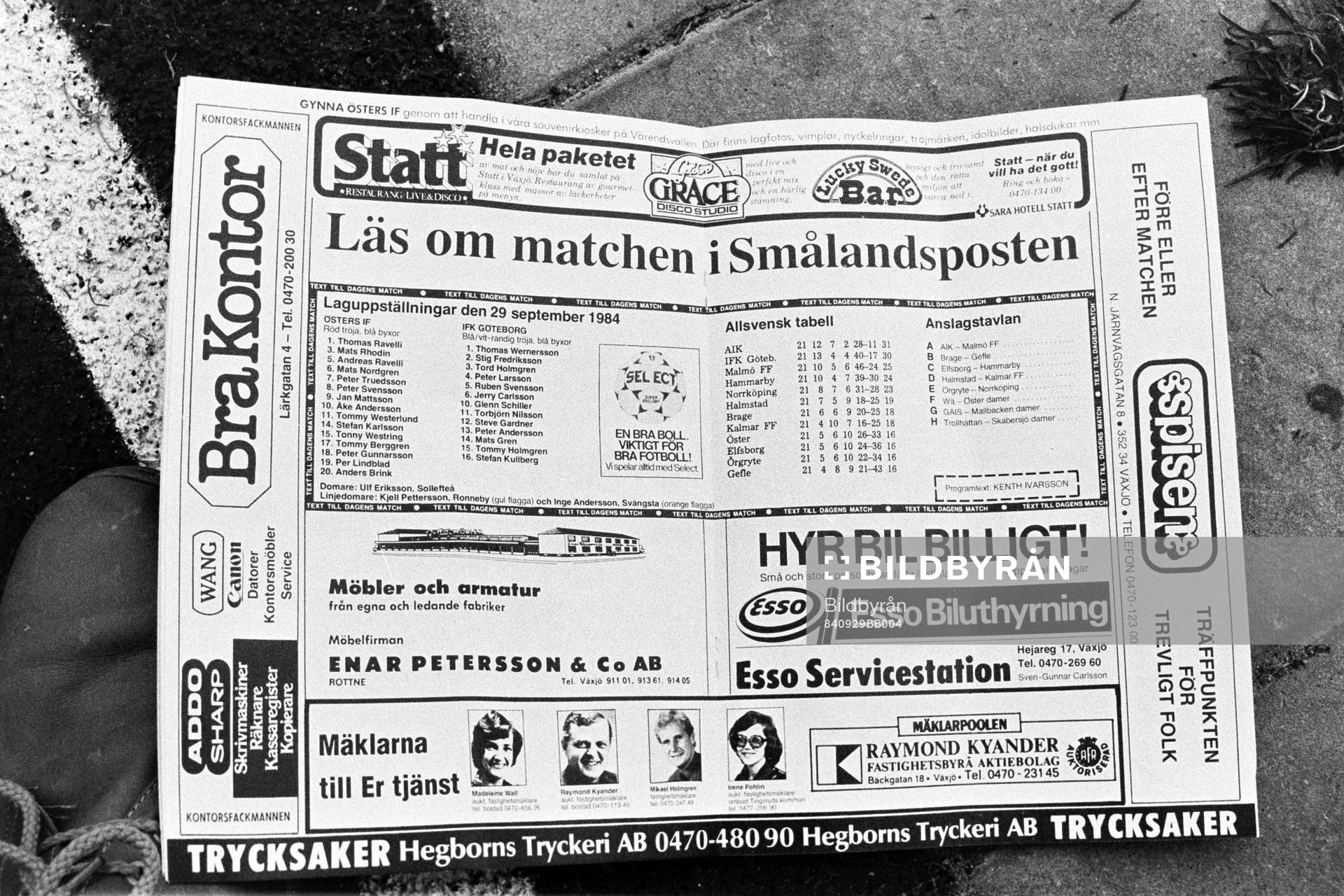 Matchprogram, programblad