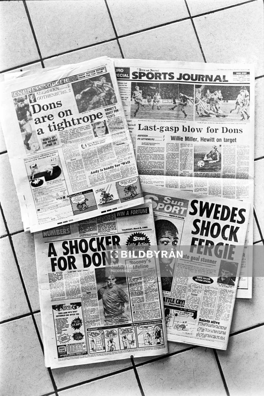 Fotboll, Europacupen, kvartsfinal, Aberdeen - IFK Göteborg, 2-2: Tidningar dagen efter matchen.