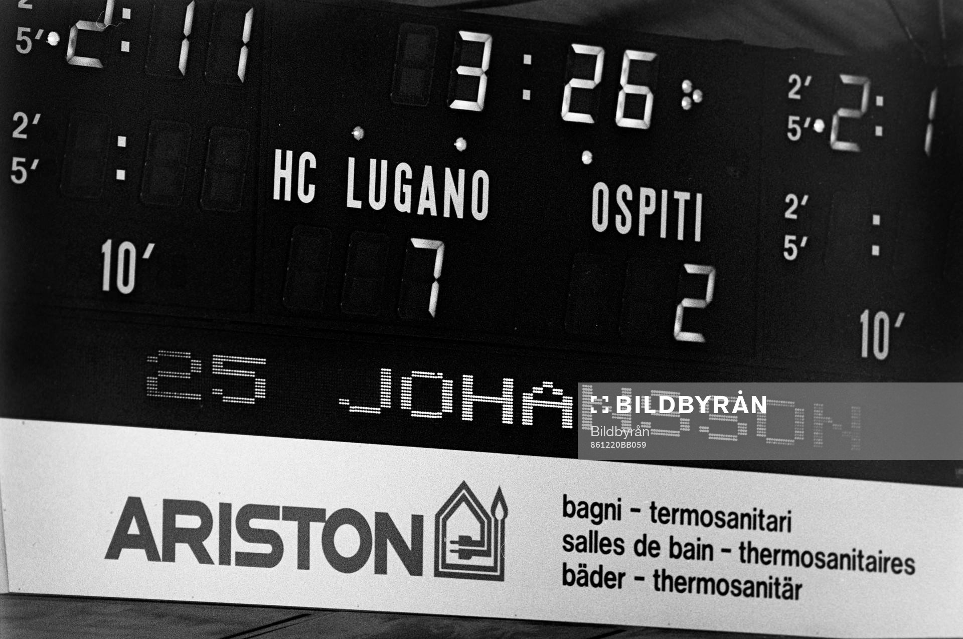 Resultattavlan på arenan visar mål av Kent Johansson