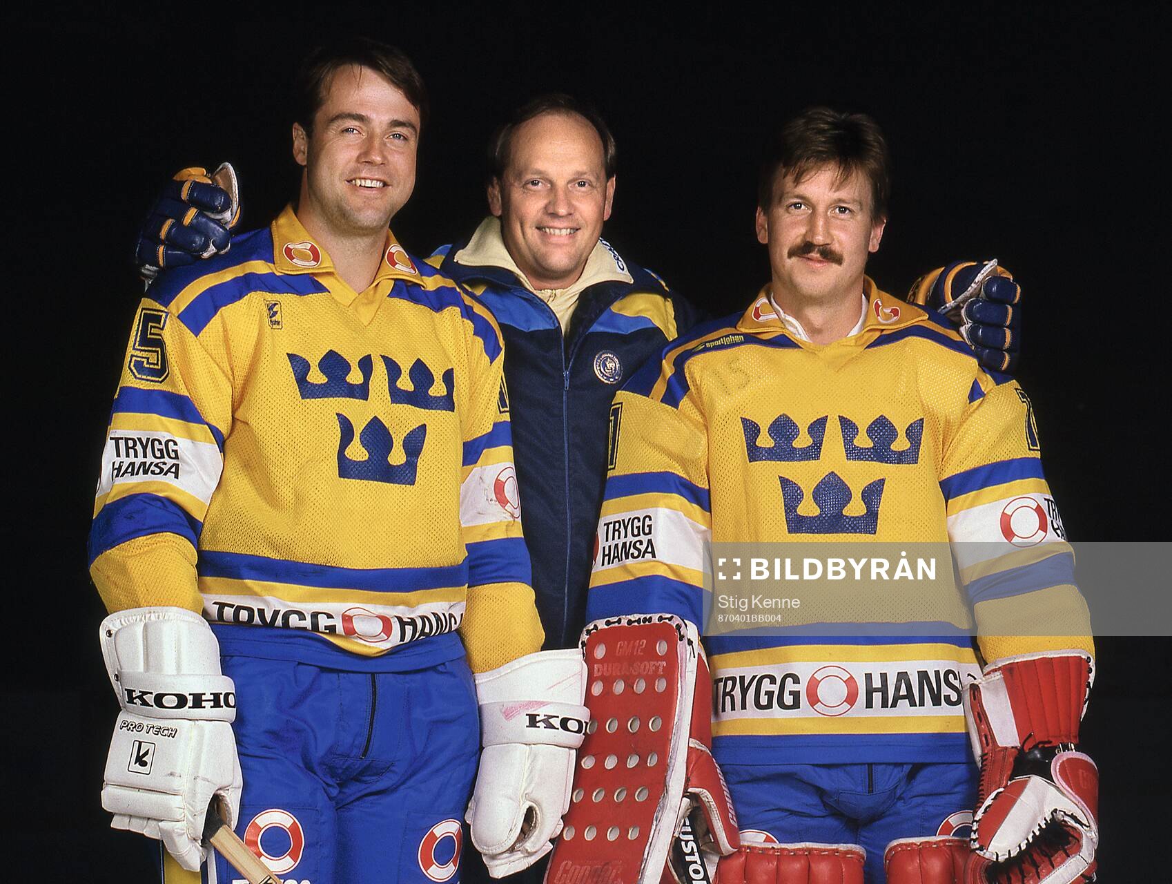 Kent Nilsson, coach Tommy Sandlin and goaltender Pekka