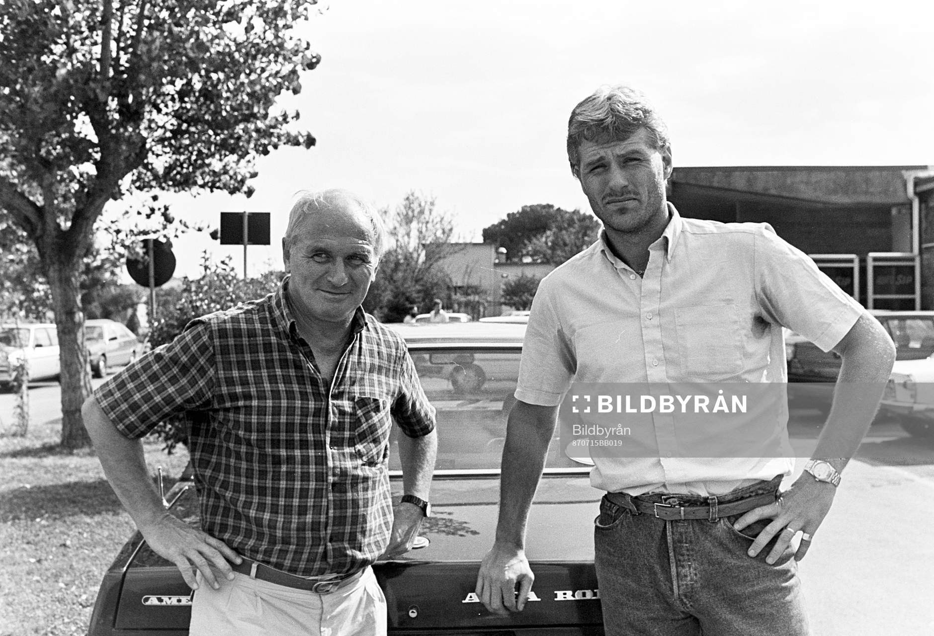 Kurt Hamrin hälsar Glenn Hysén välkommen till Florens