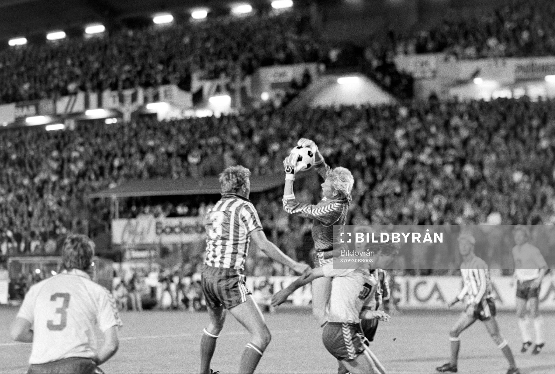 Fotboll, Uefacupen, IFK Göteborg - Bröndby, 0-0: Peter Schmeichel, målvakt i Bröndby.