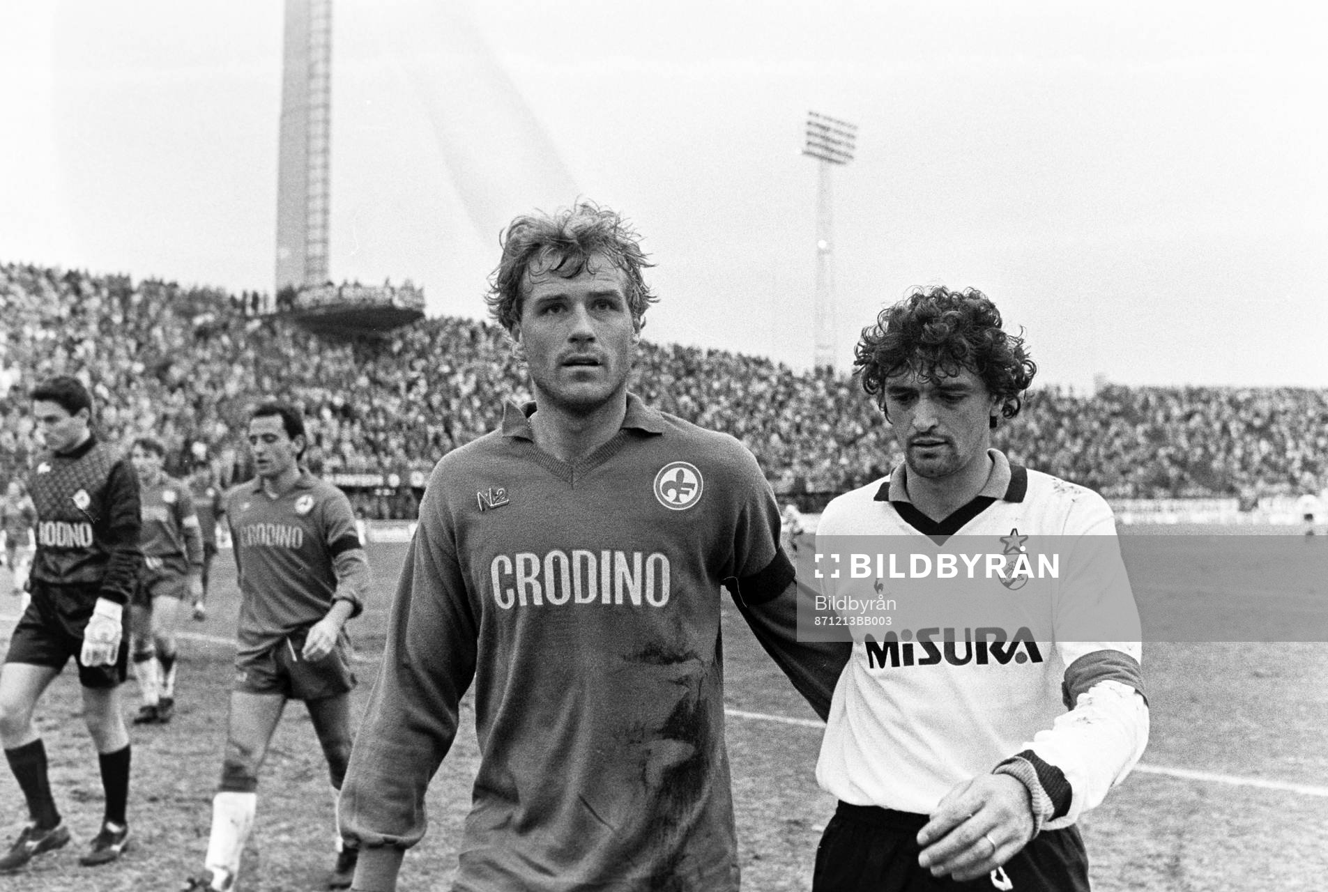 Fotboll, Serie A, Fiorentina - Inter, 1-2: Glenn Hysén, Fiorentina och Alessandro Altobelli, Inter efter matchen.