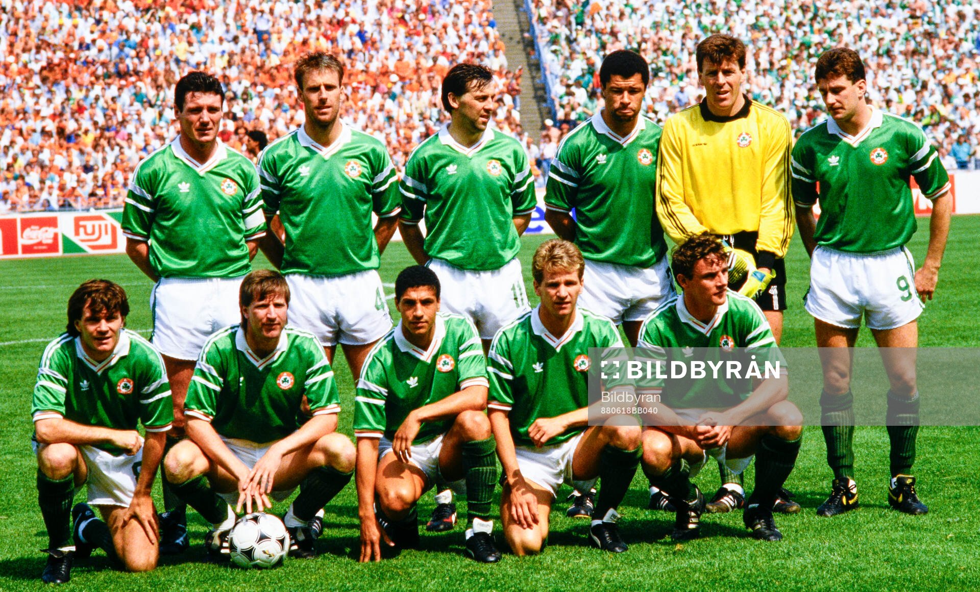 Irelands starting lineup (L-R). Back row: Frank Stapleton,