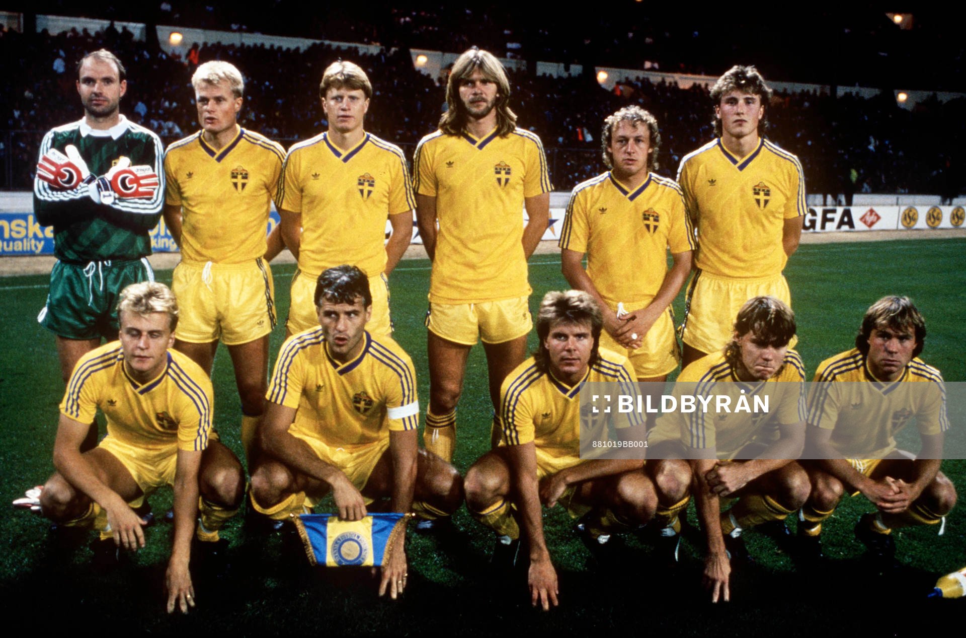  Thomas Ravelli, Peter Larsson, Stefan Pettersson, Glenn Strömberg, Robert Prytz, Roger Ljung, Jonas Thern, Glenn Hysén, Roland Nilsson, Jan Eriksson och Hans Holmqvist
© Bildbyrån - Dia