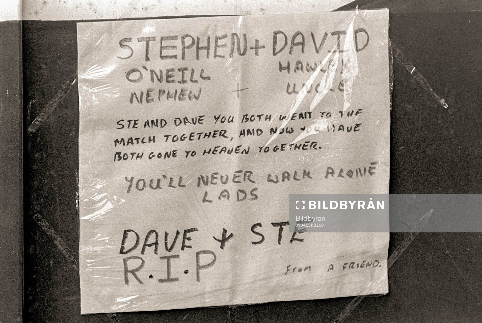 A note at Anfield to pay tribute to the 96 victims of the
