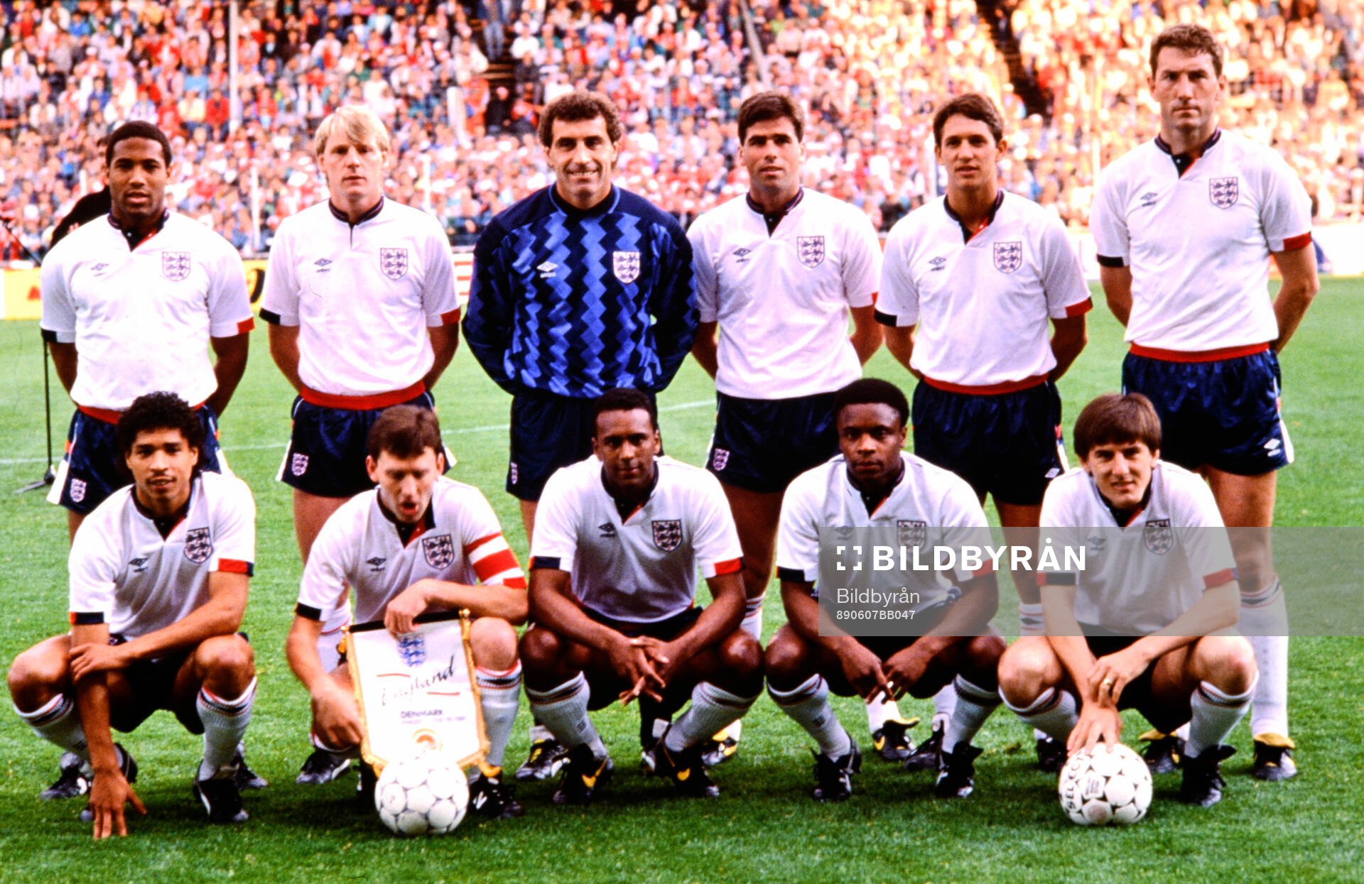 Englands starting lineup. Back row from left: John Barnes,