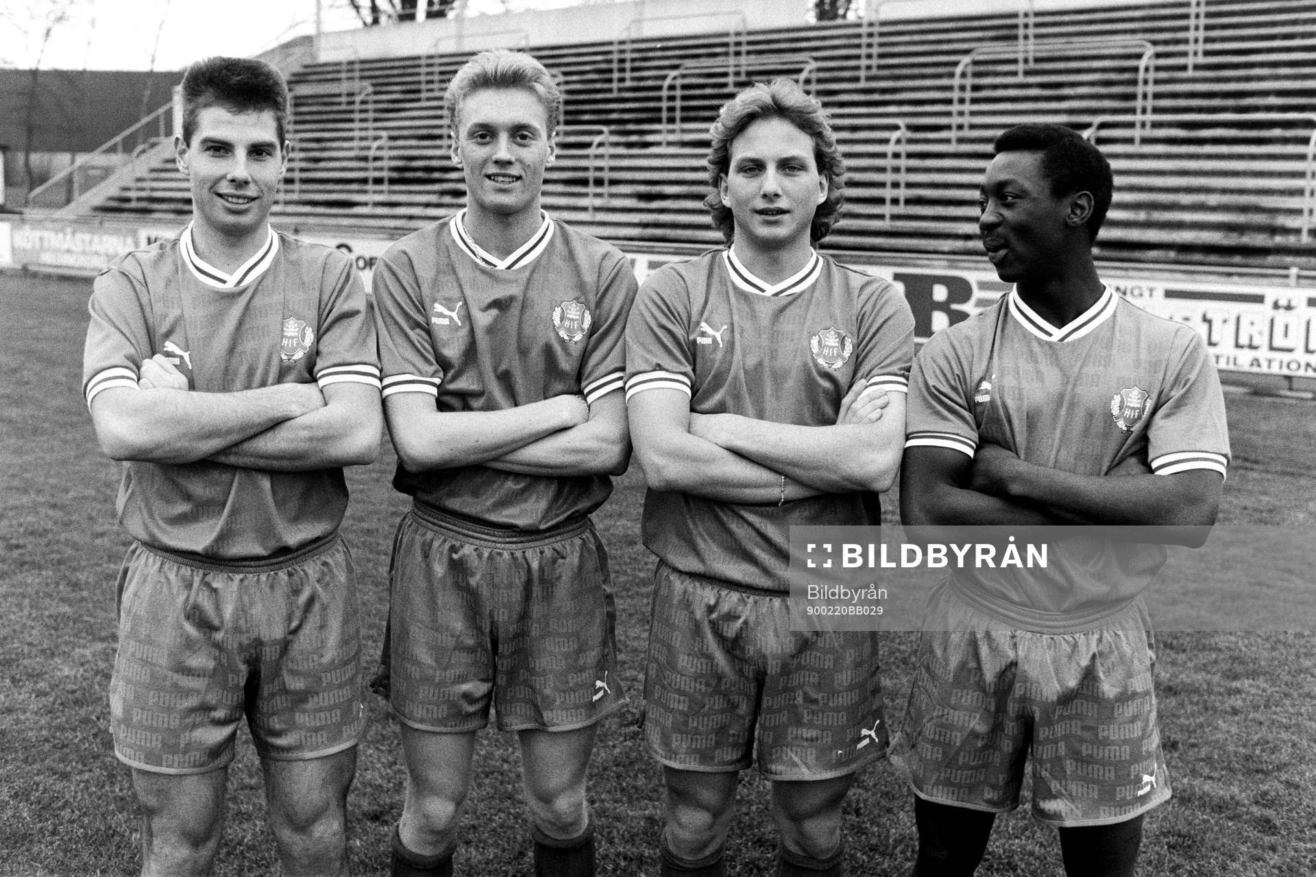 Fotboll, Div 1 Södra, Helsingborg: Jonas Dahlgren, Björn Lillius, Anders Svensson och XX.