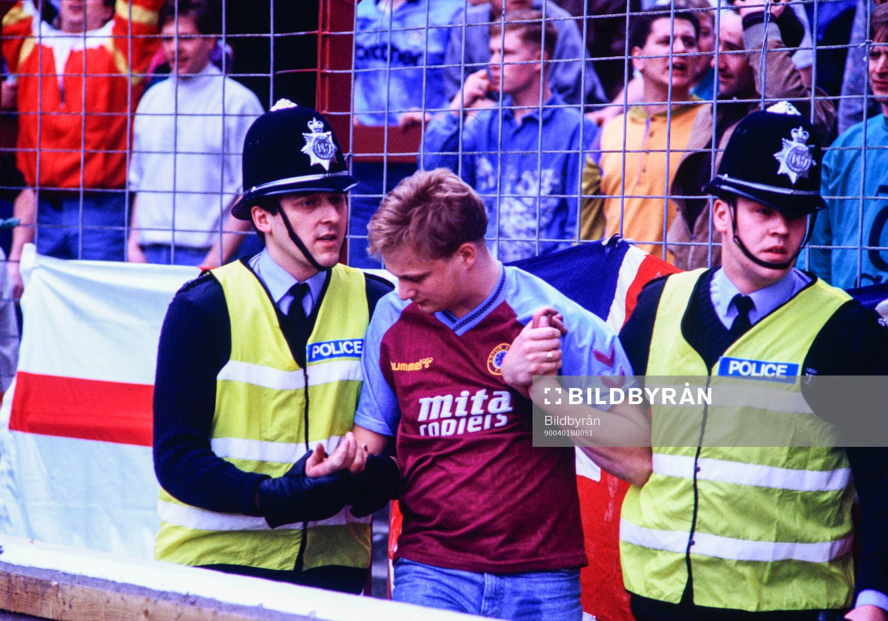 Football, Barclays League Division 1 1989-1990, Aston Villa - Manchester City: Police officers remove a young Villa fan from the stand.