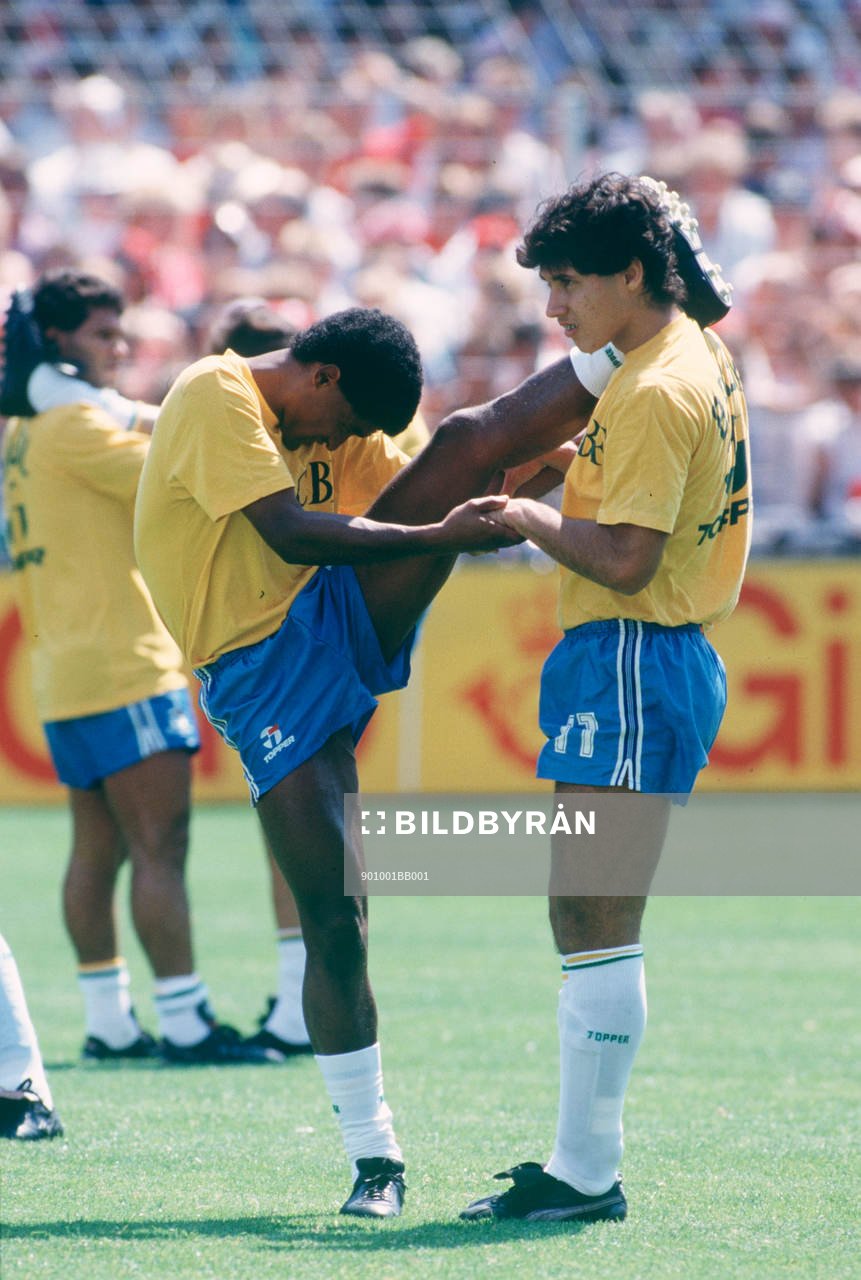 Fotboll, Brasilien, uppvärmning, träning, stretching