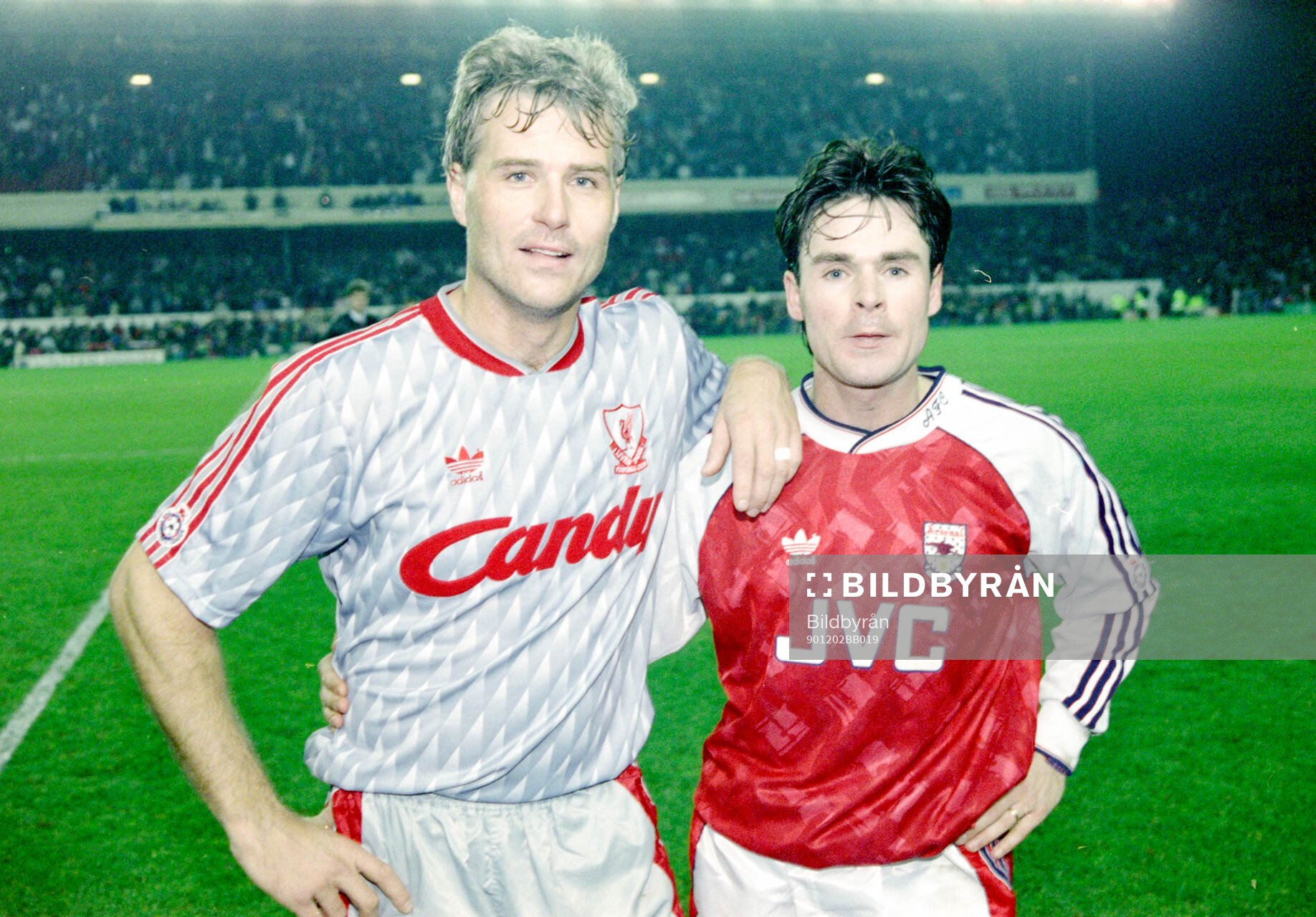  Liverpools Glenn Hysen and Arsenals Anders Limpar, both Swedes, after the game.