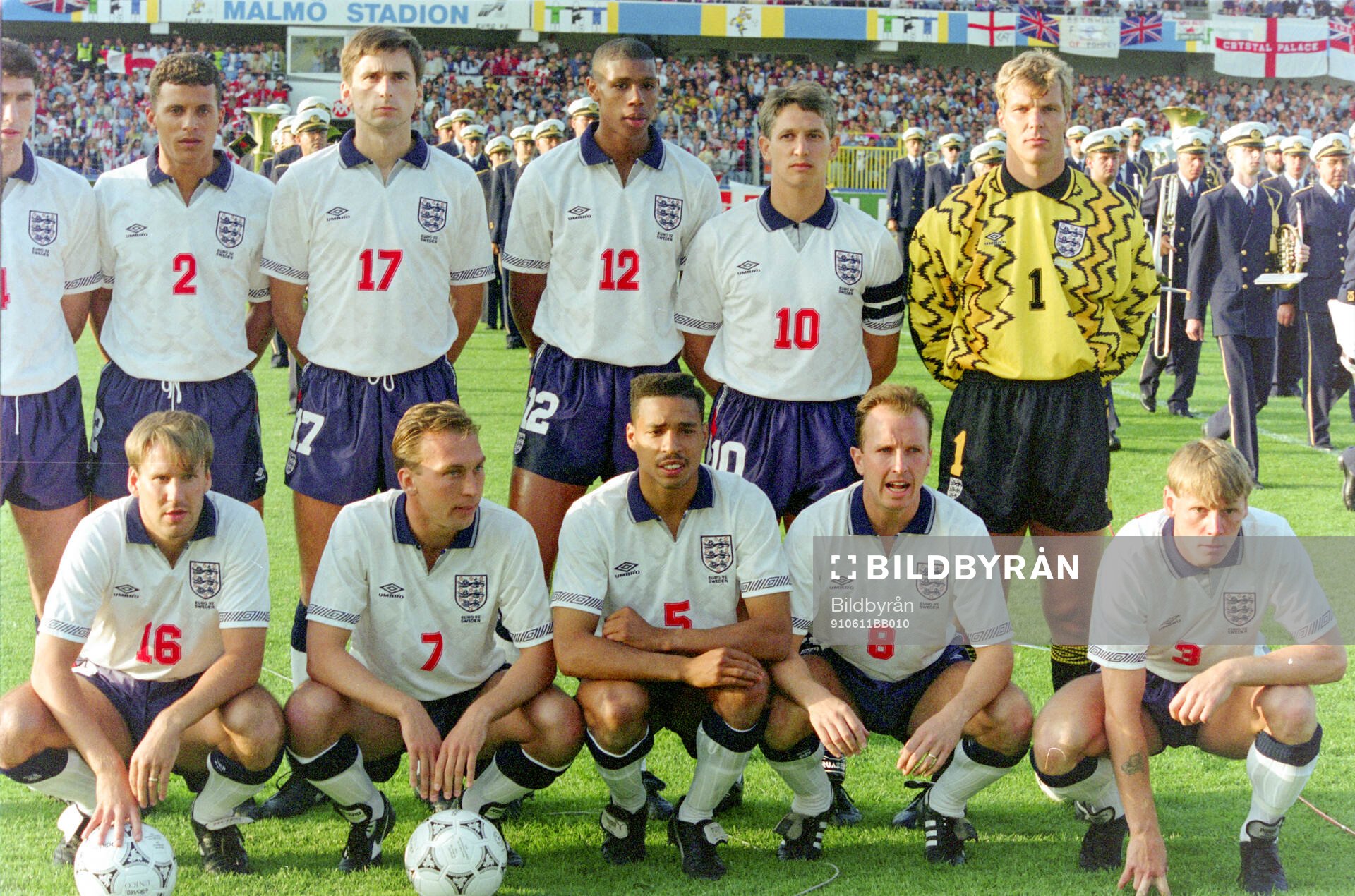 England teamgroup. Back row L-R: Martin Keown, Keith Curle,