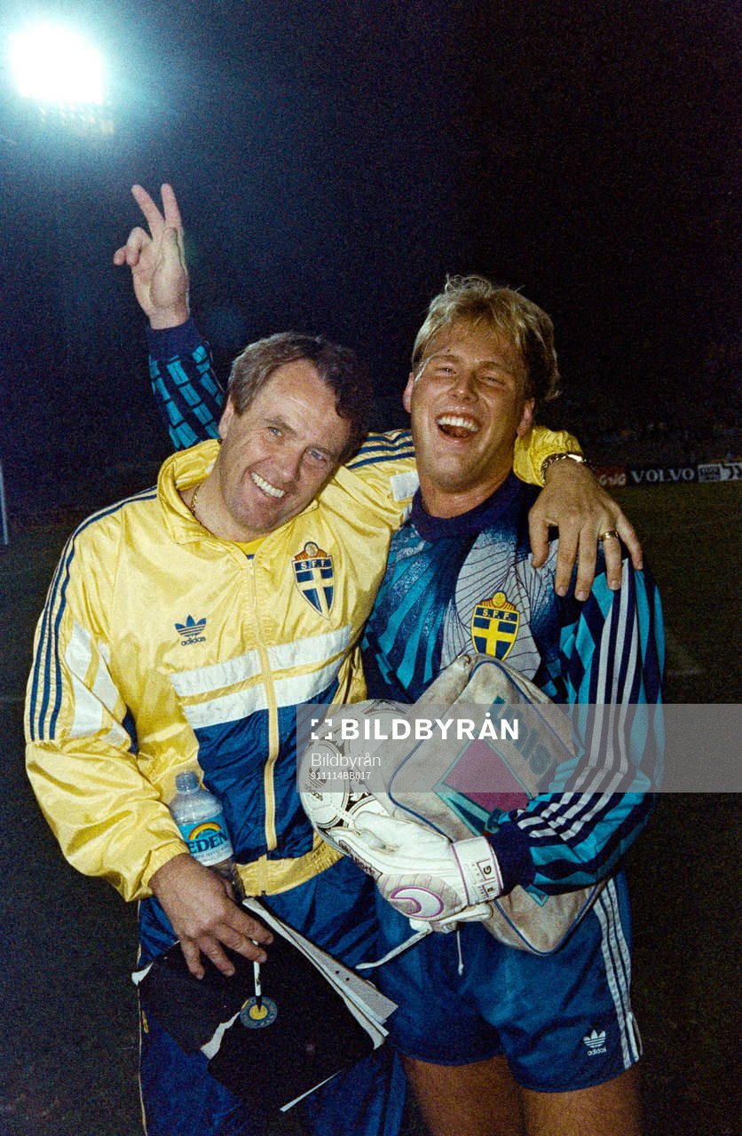 Nisse Andersson, förbundskapten och Jan Ekholm, målvakt,