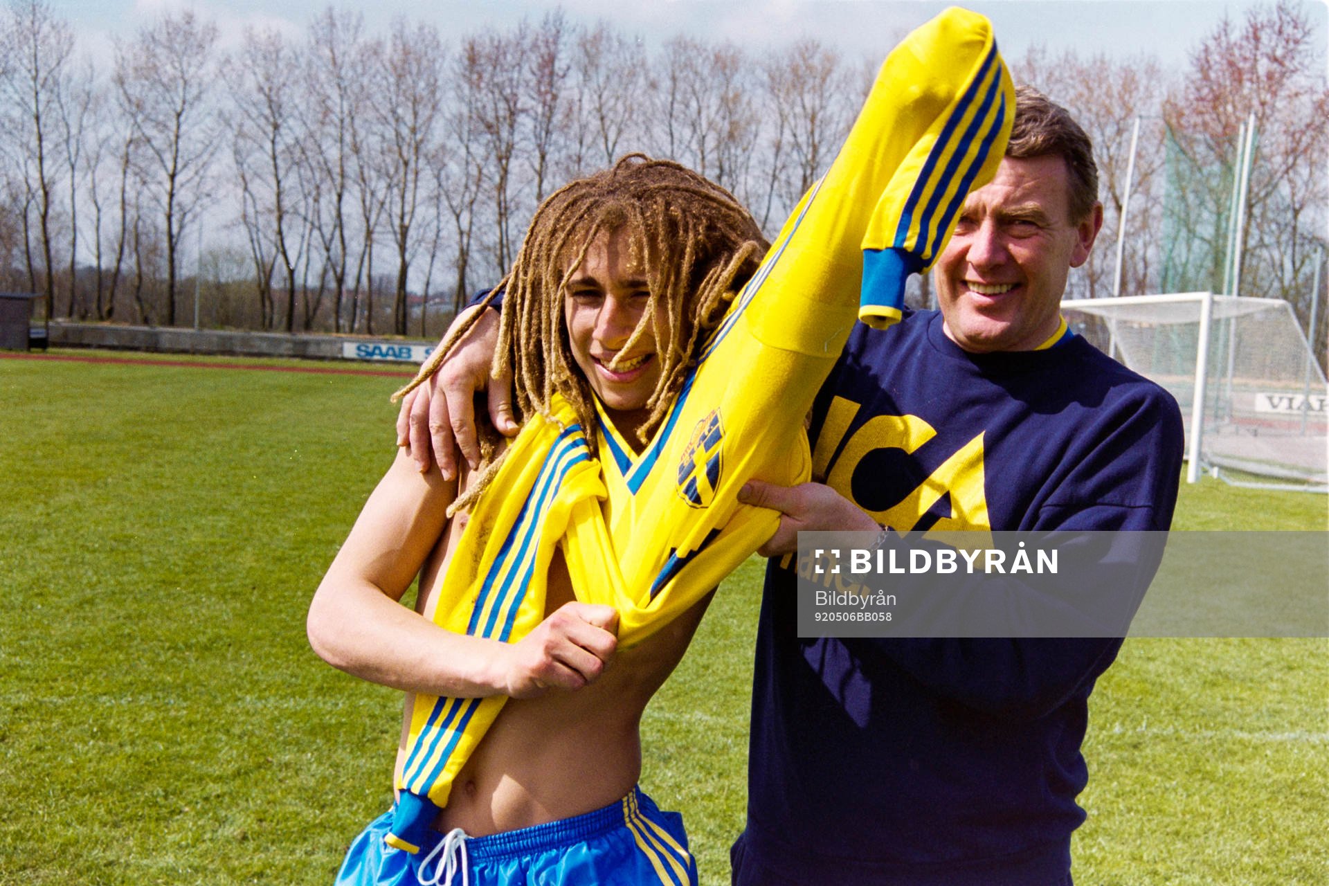 Henrik Larsson och Nils Andersson, förbundskapten, Sverige