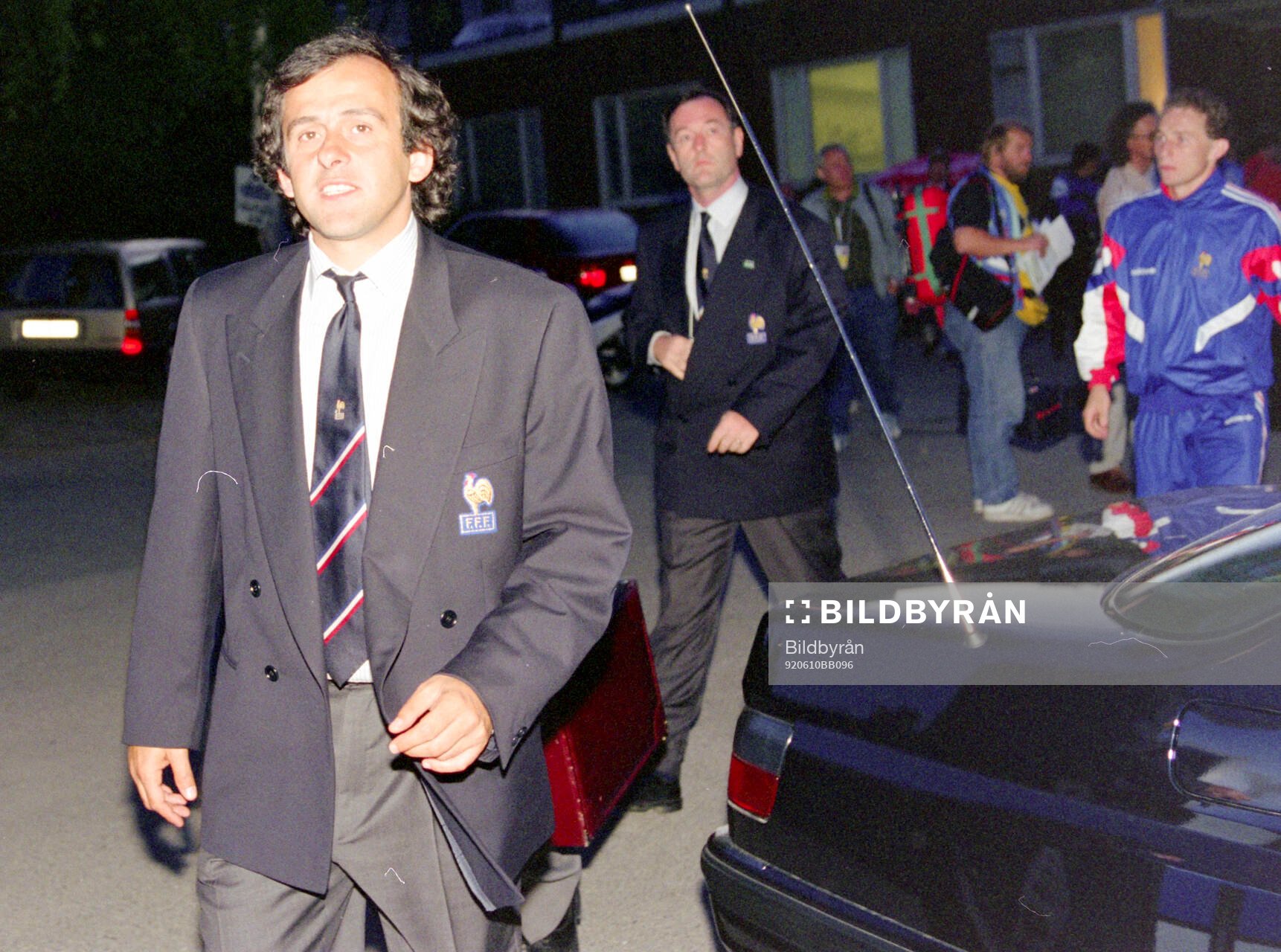 French manager Michel Platini arrives to Rasunda stadium in
