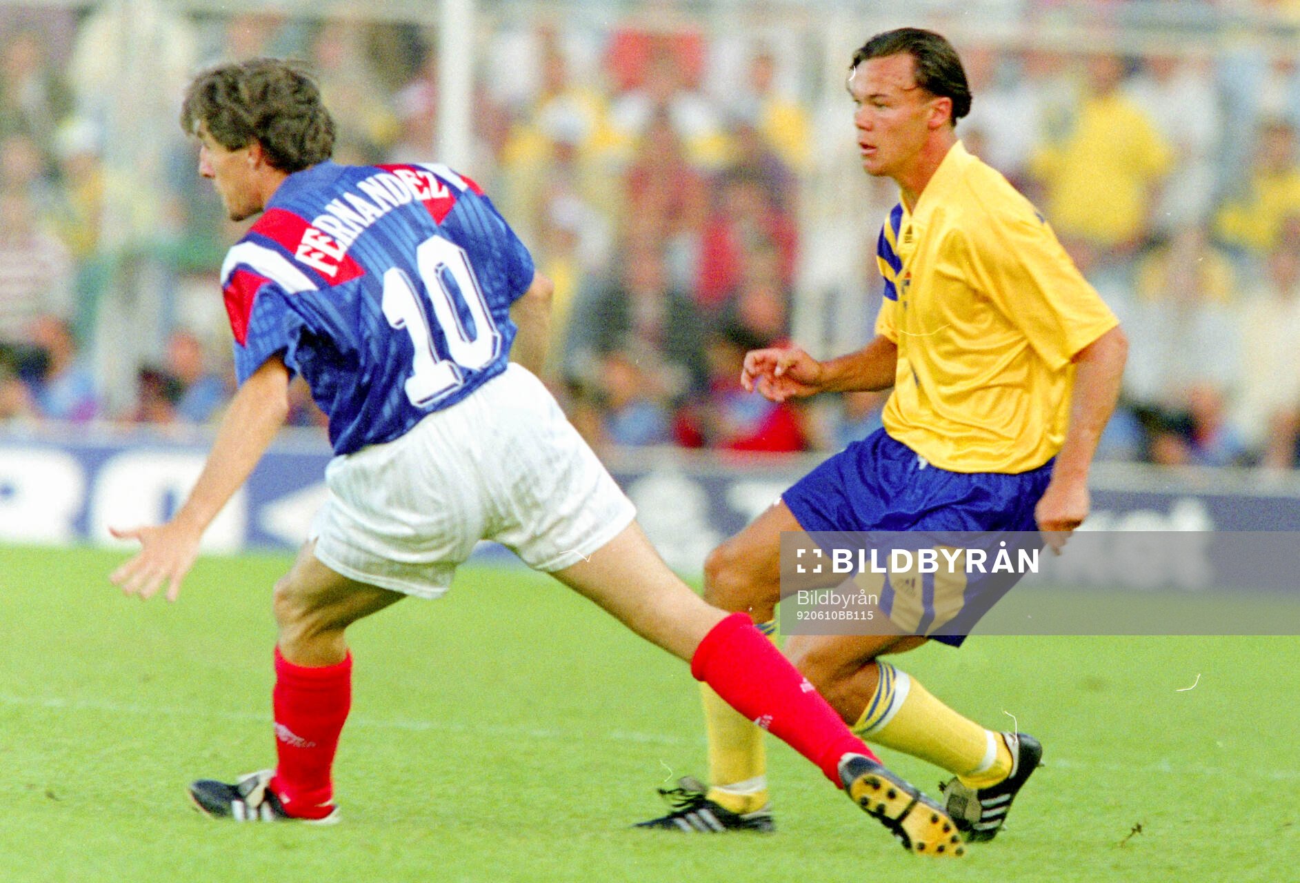 Swedens Joachim Bjorklund against Luis Fernandez of France