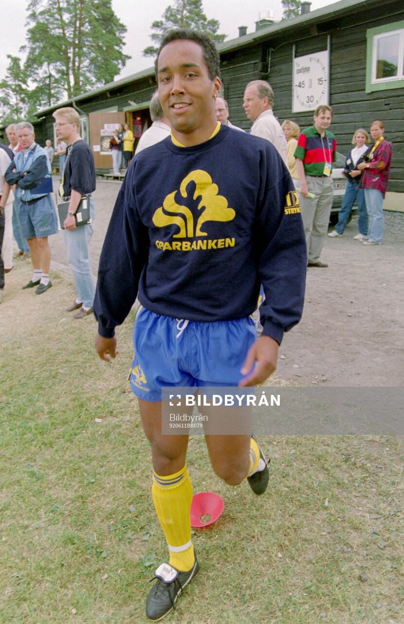 Swedens Martin Dahlin outside dressing room at training