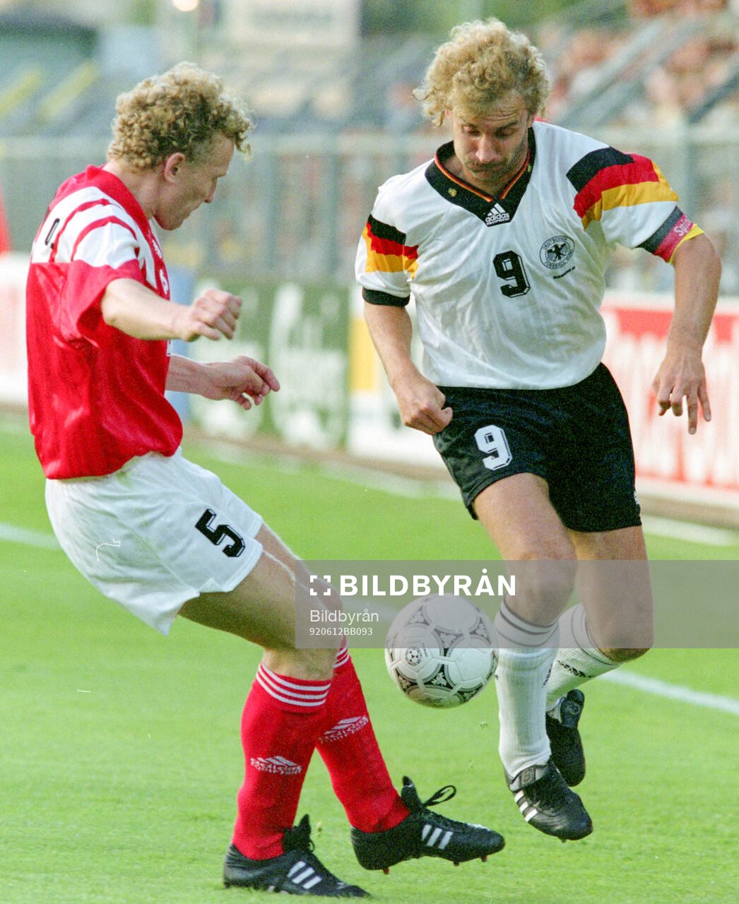 Germanys Rudi Voller against Oleg Kuznetsov of CIS