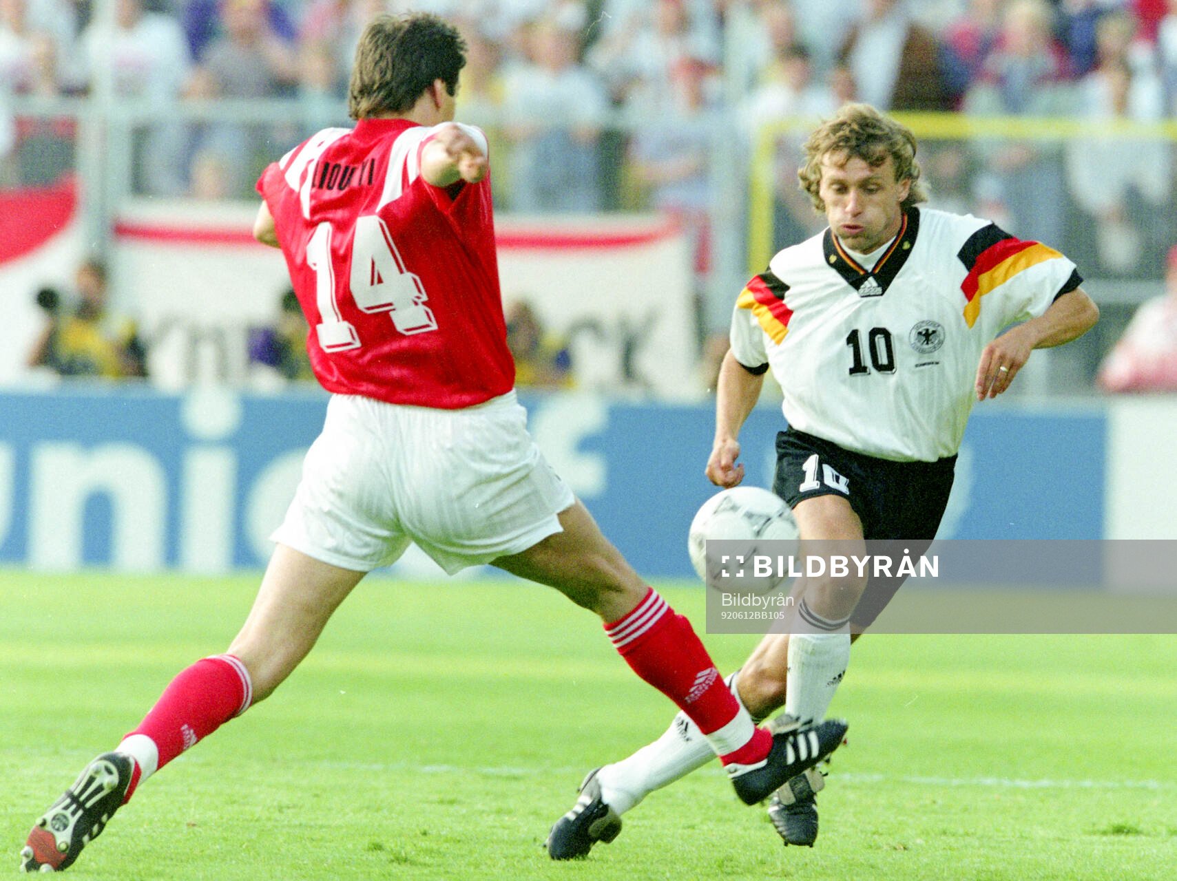 Germanys Thomas Doll against Vladimir Liotyi of CIS