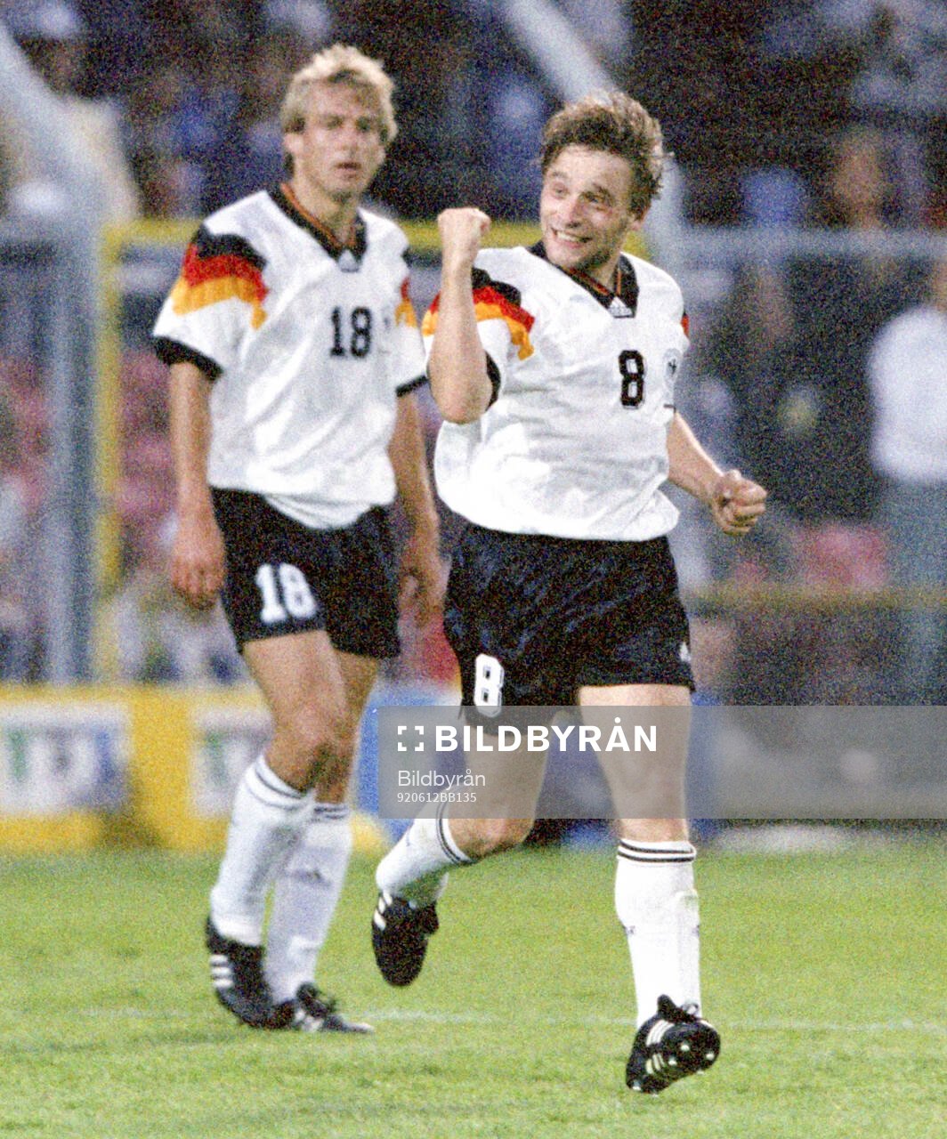 Germanys Thomas Hassler celebrates his equalizing goal in