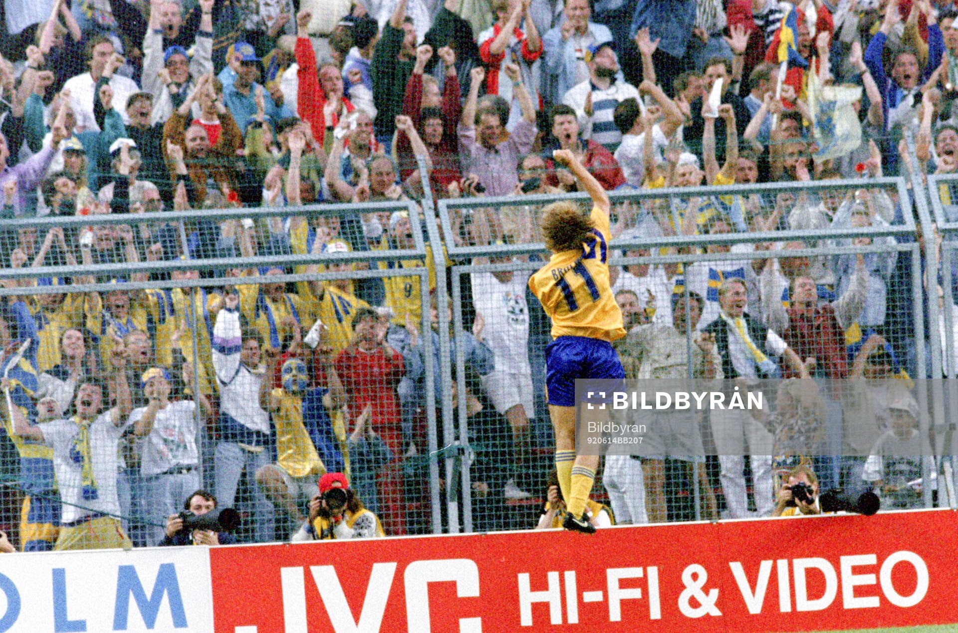 Swedens Tomas Brolin celebrates his goal