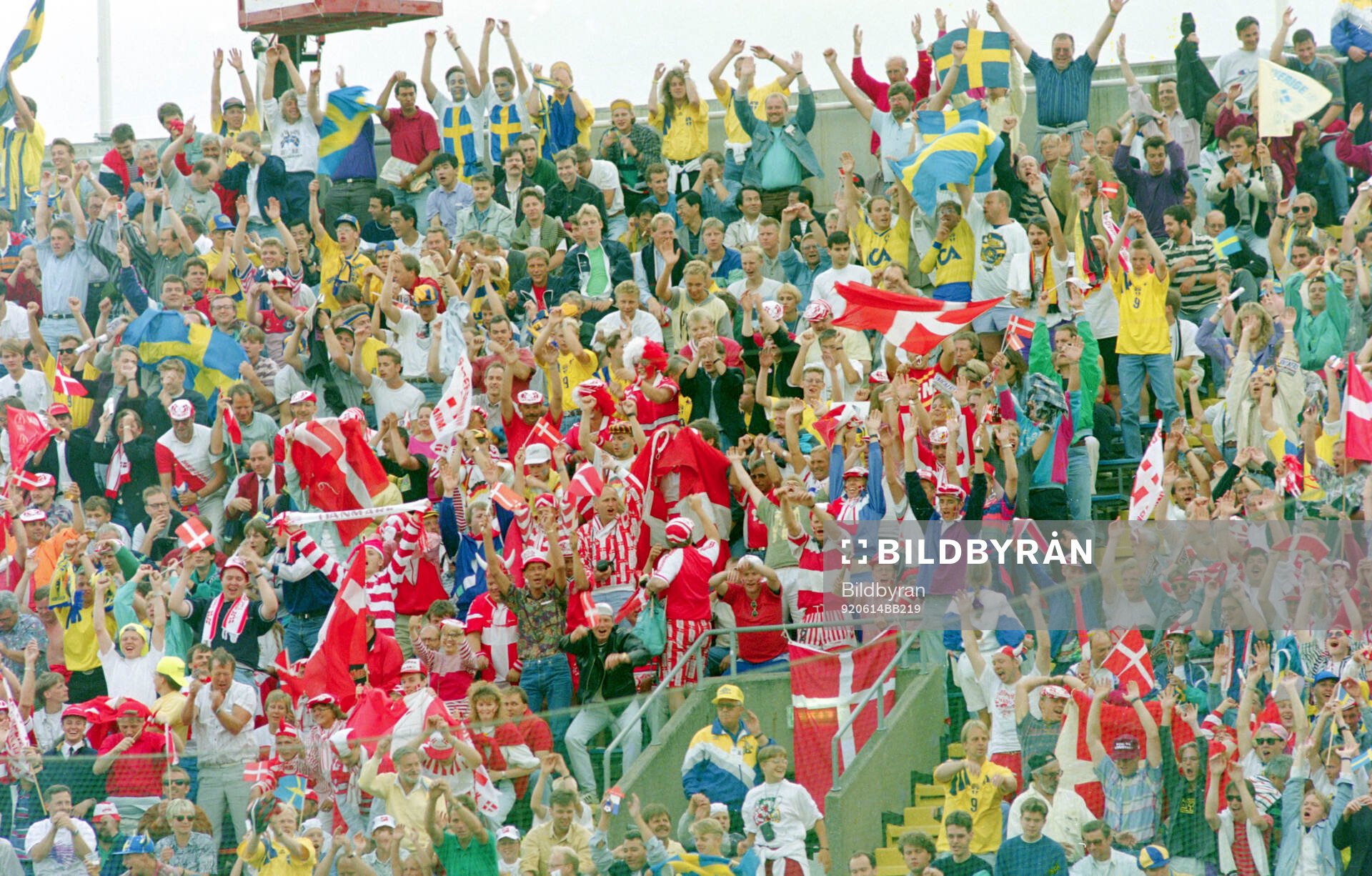 Swedish and danish fans at Rasunda Stadium