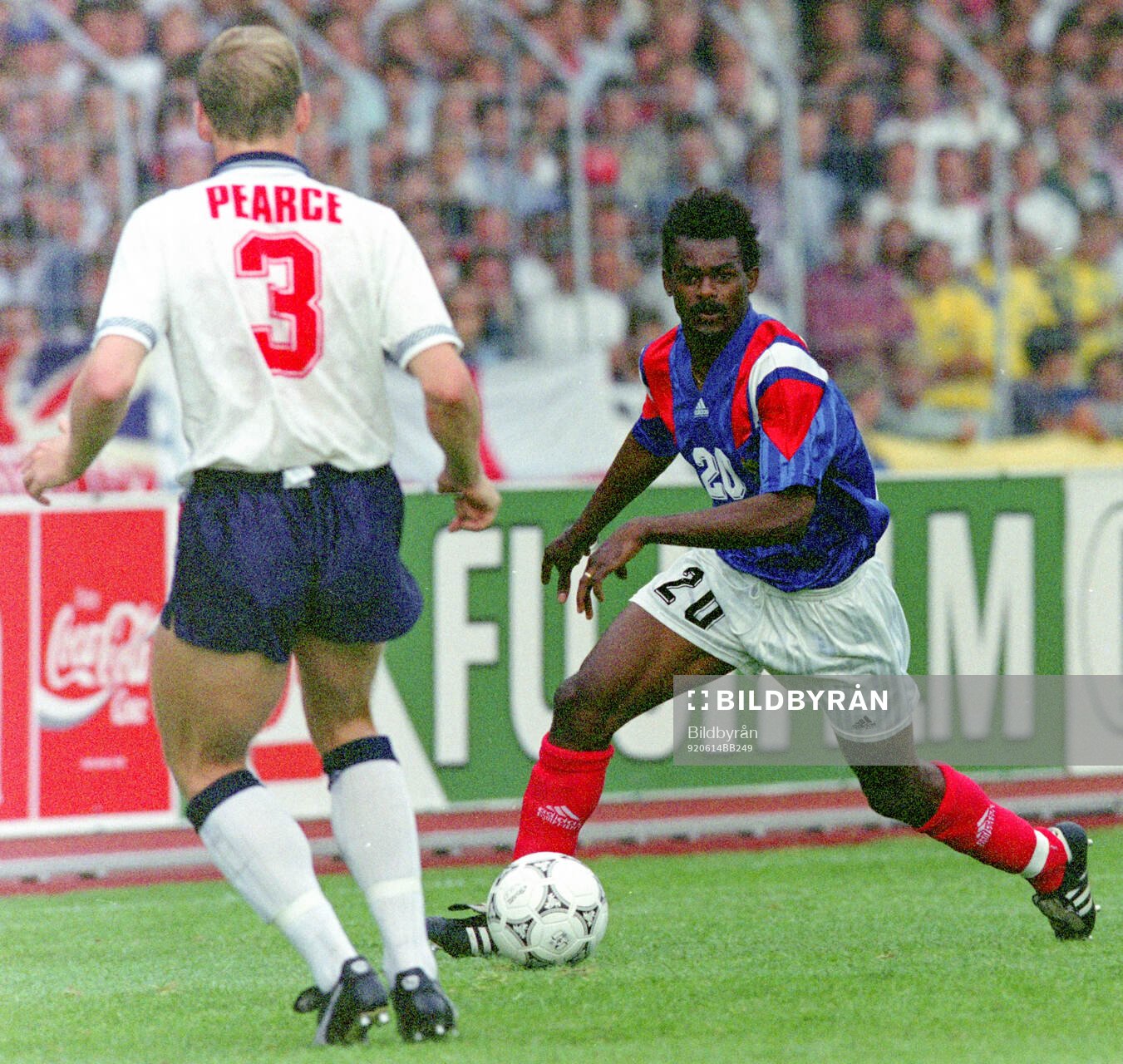 France’s Jocelyn Angloma against Englands Stuart Pearce