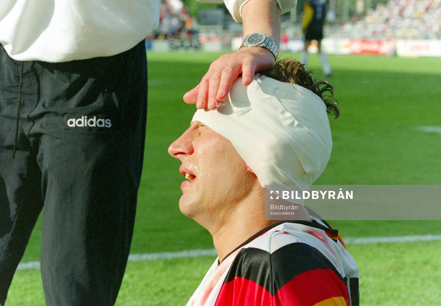Germanys Guido Buchwald injured in the head
