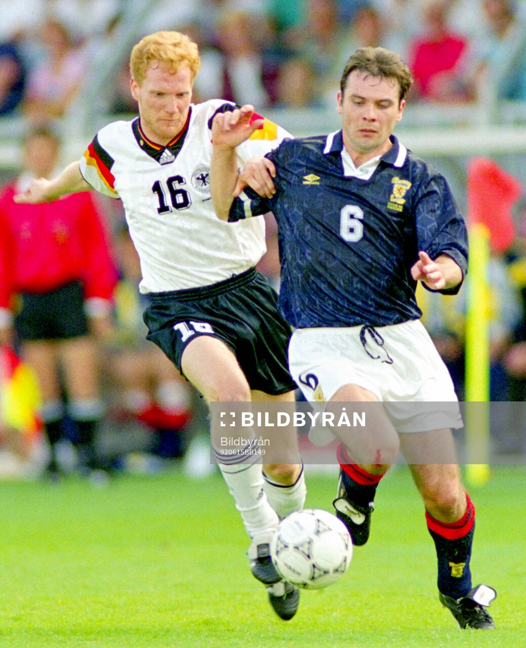 Germanys Matthias Sammer against Scotlands Brian McClair