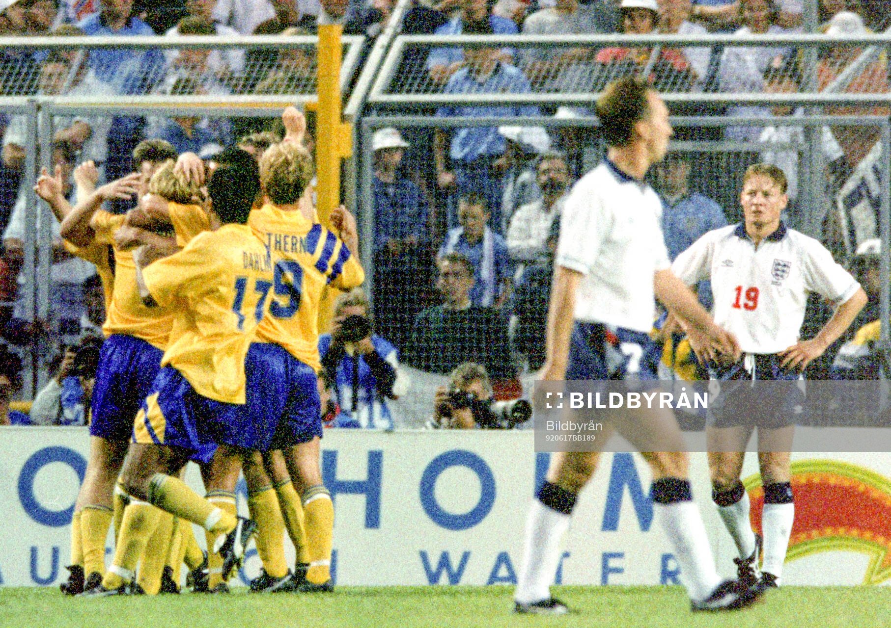 Swedens Tomas Brolin celebrates his winning goal to 2-1