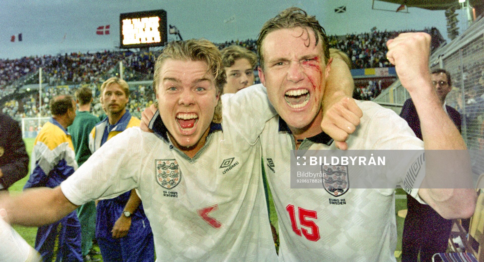 Swedens goal scorers Tomas Brolin and Jan Eriksson