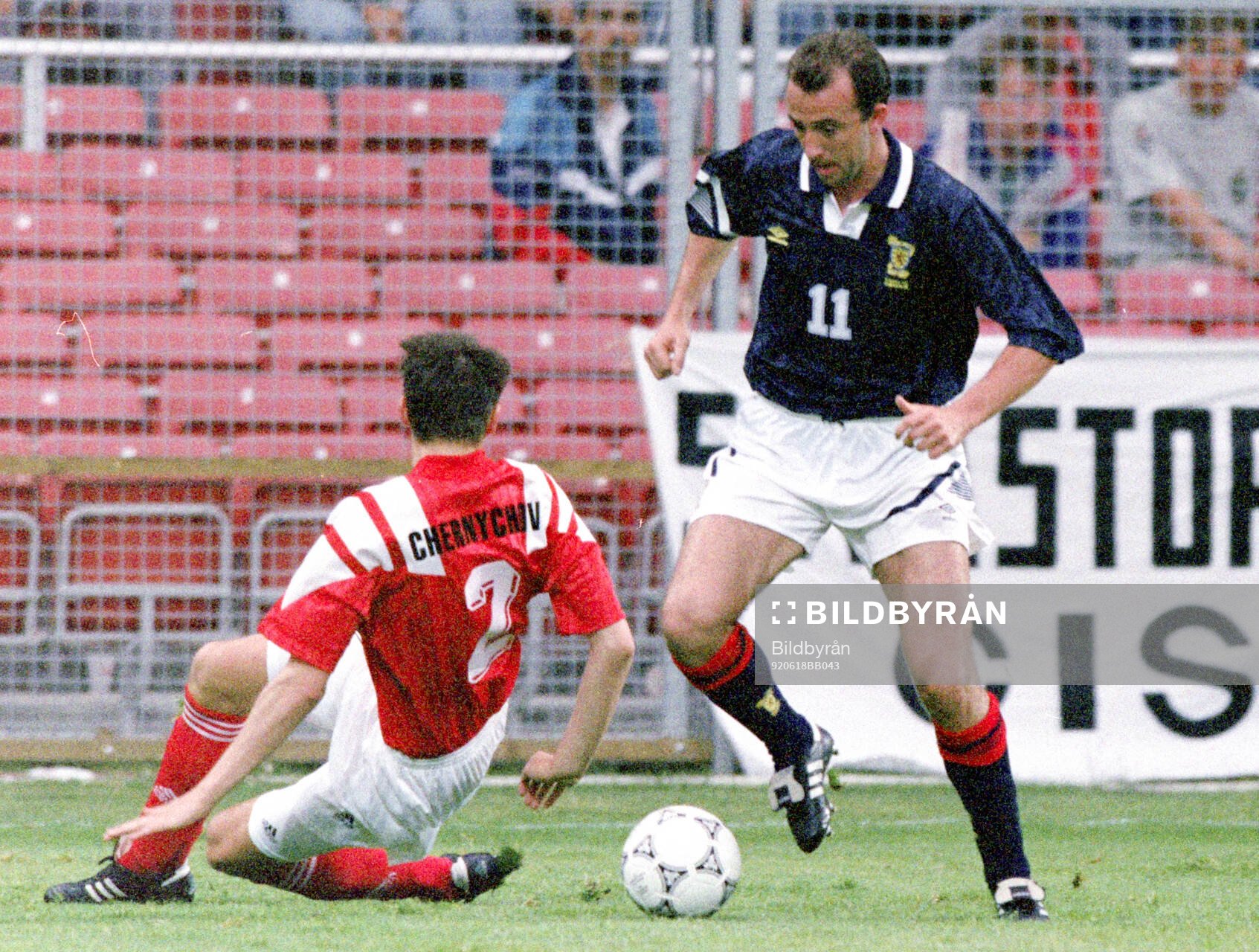 Scotlands Gary McAllister against Andrey Chernyshov of CIS