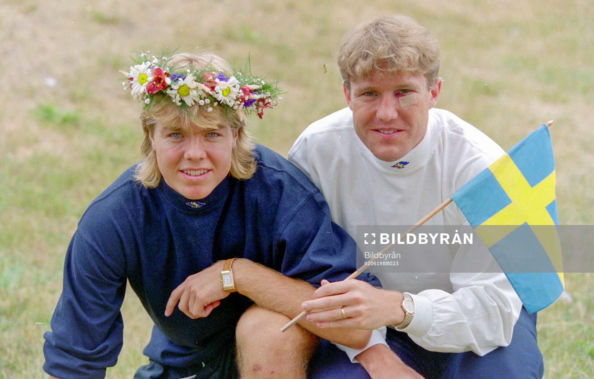 Swedens Tomas Brolin and Jan Eriksson with a midsummer