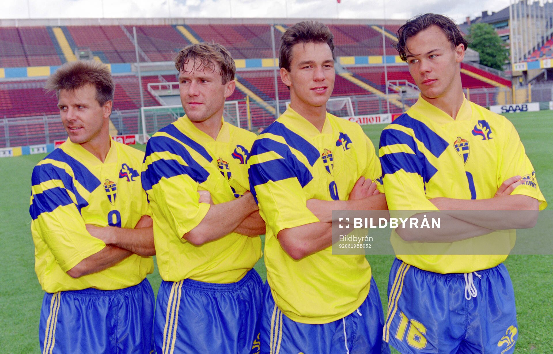 Swedens back line: L-R: Roland Nilsson, Jan Eriksson,