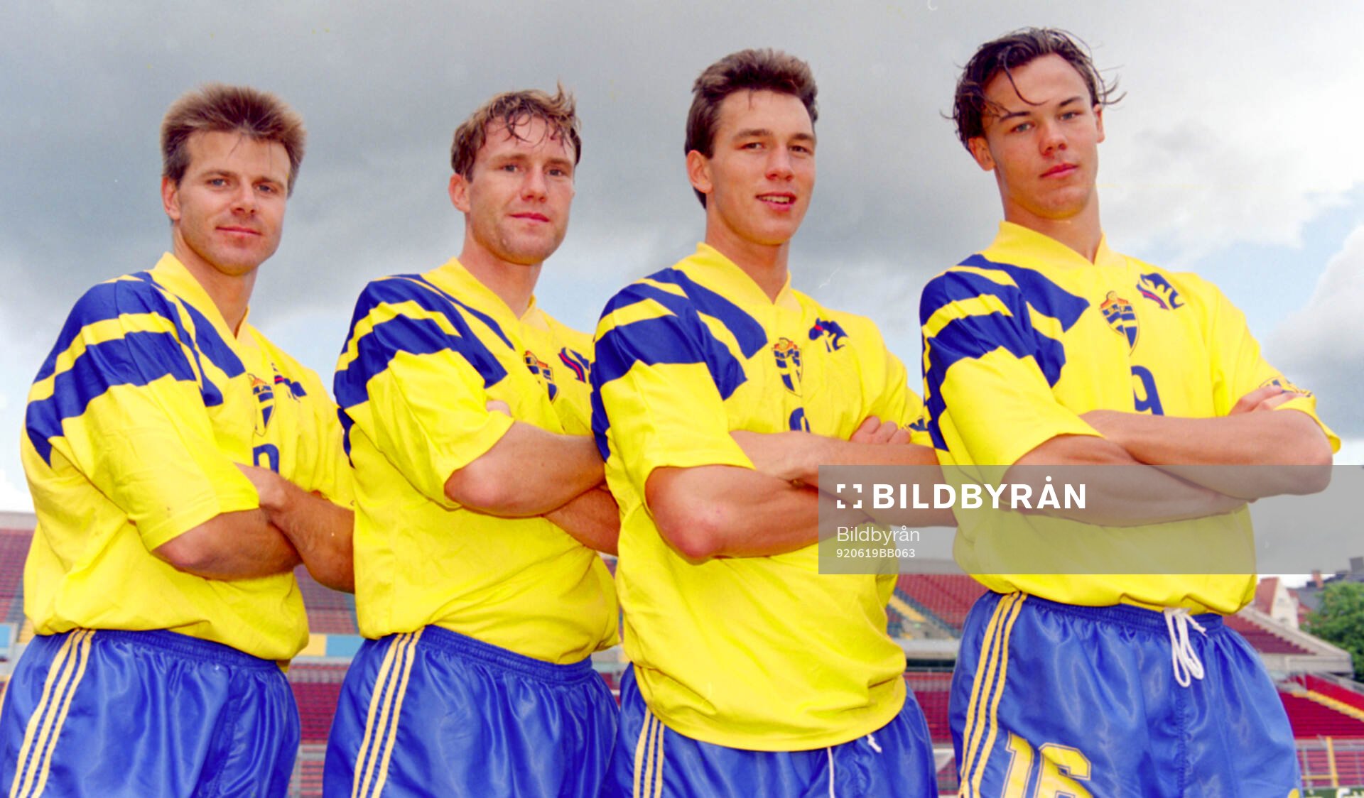 Swedens back line: L-R: Roland Nilsson, Jan Eriksson,