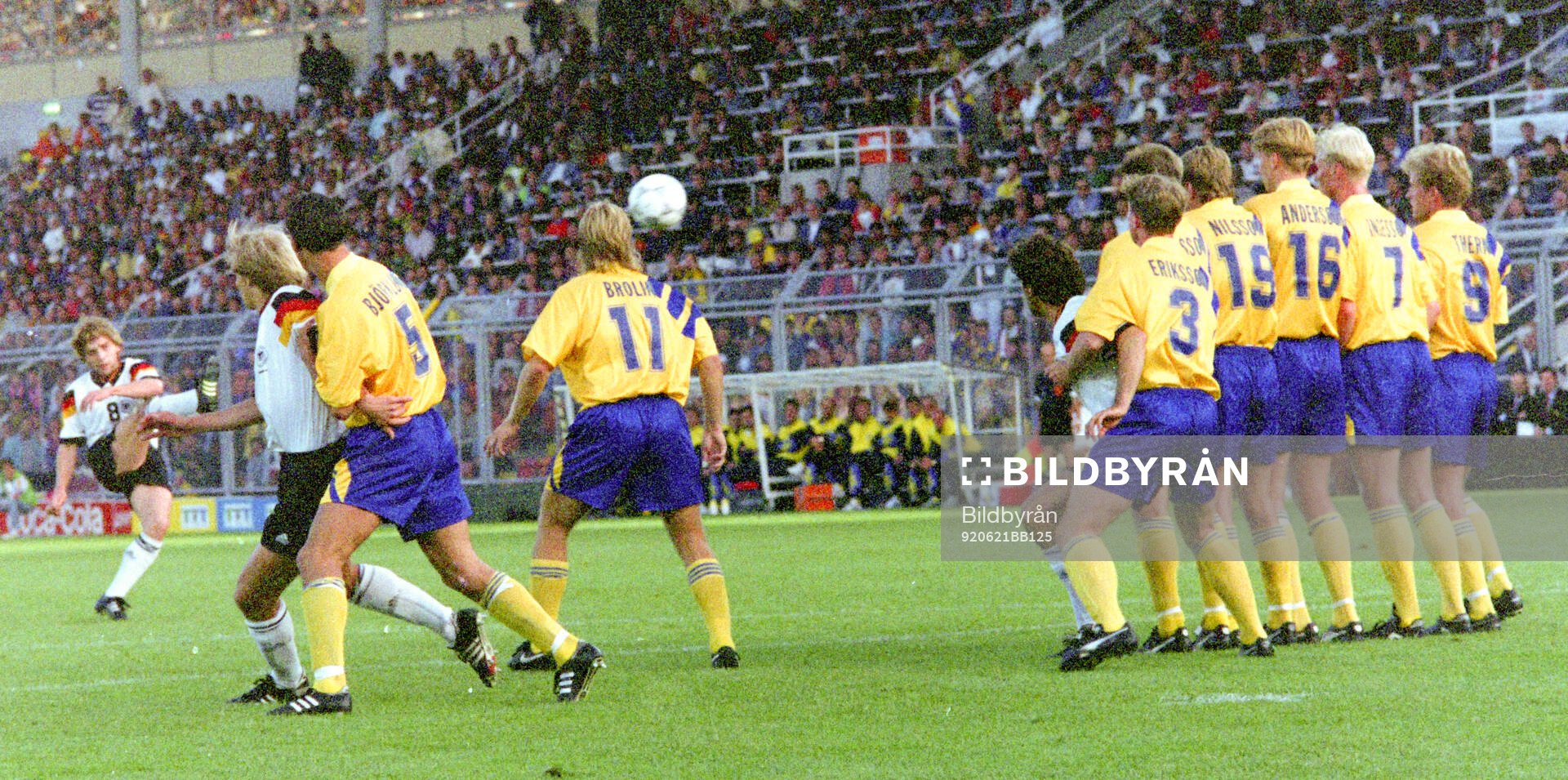 Thomas Hassler of Germany scores the goal for 1-0